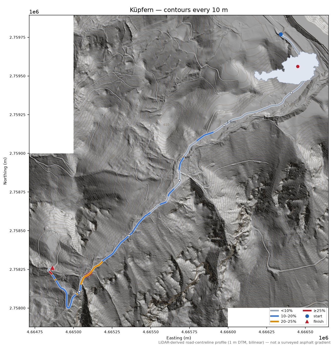 Küpfern LiDAR hillshade map with contours