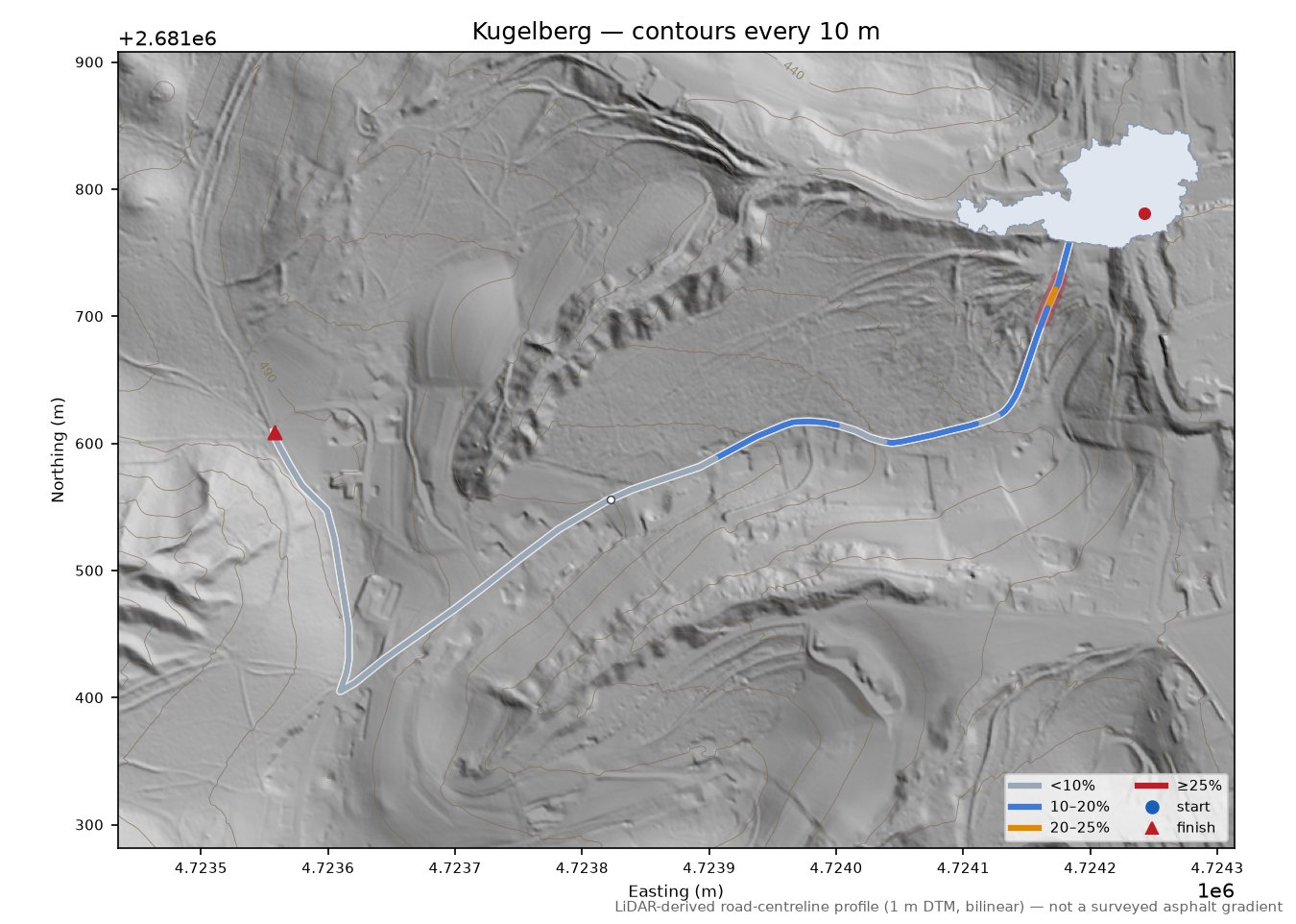 Kugelberg LiDAR hillshade map with contours