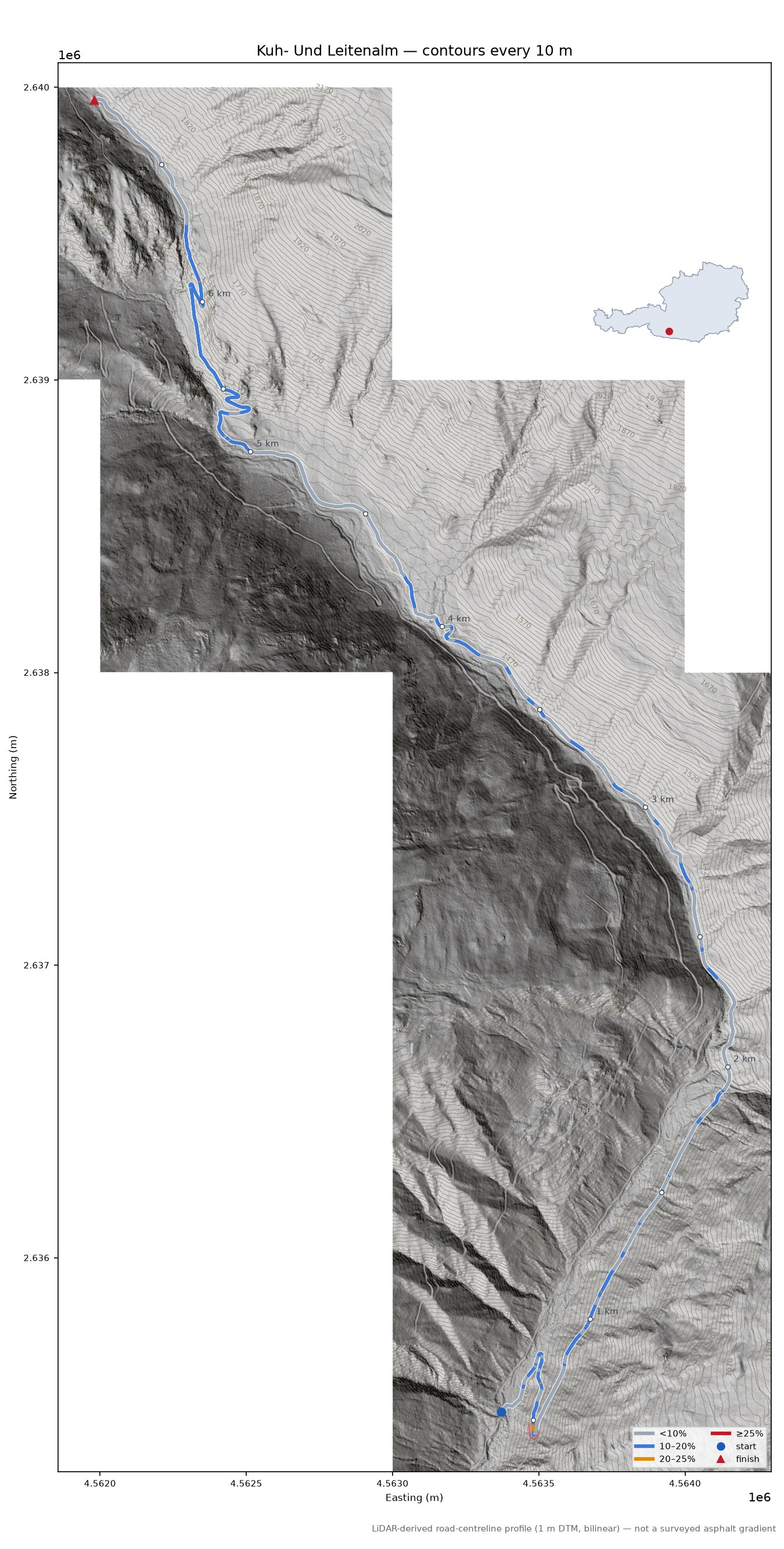 Kuh- Und Leitenalm LiDAR hillshade map with contours