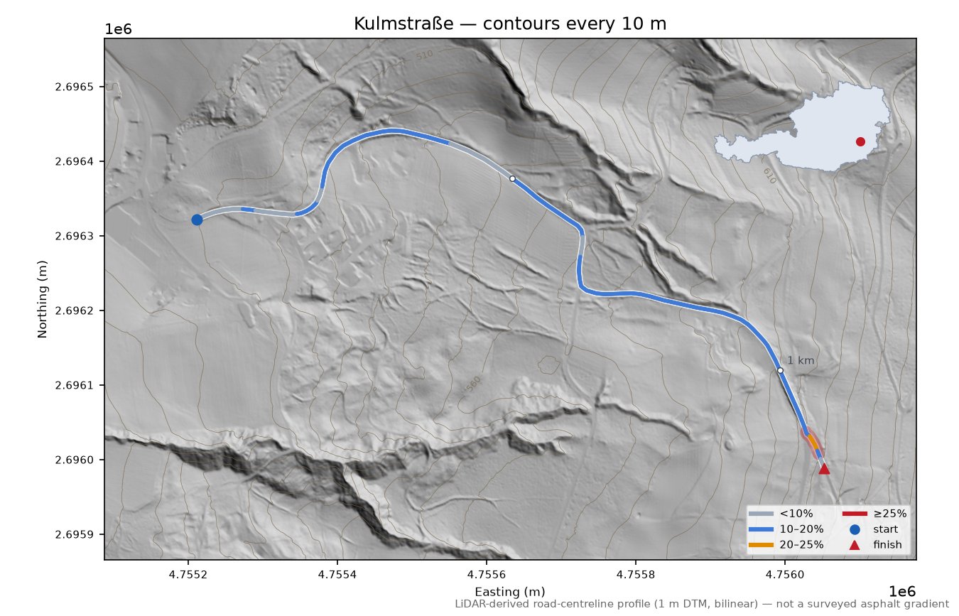 Kulmstraße LiDAR hillshade map with contours