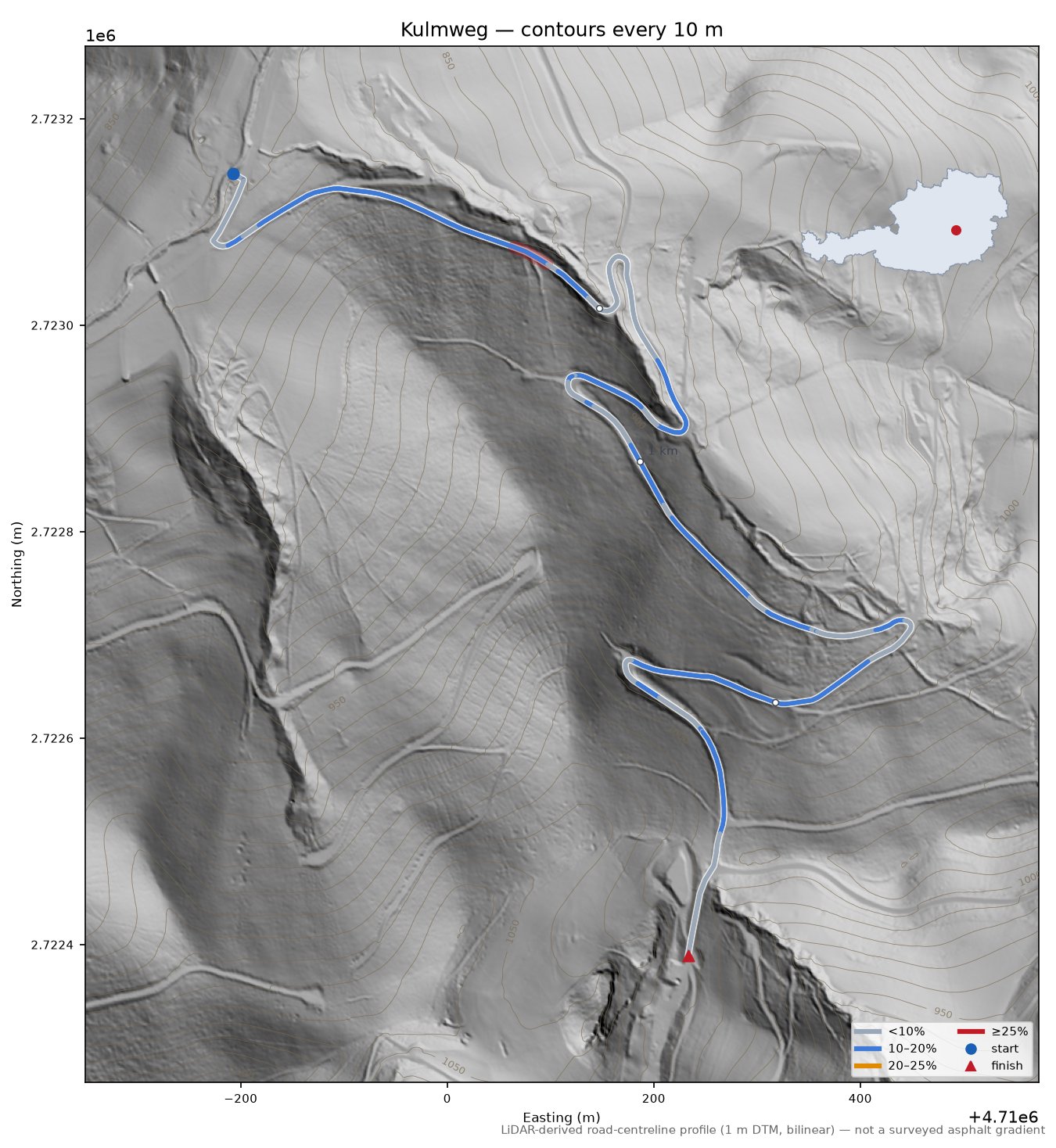 Kulmweg LiDAR hillshade map with contours