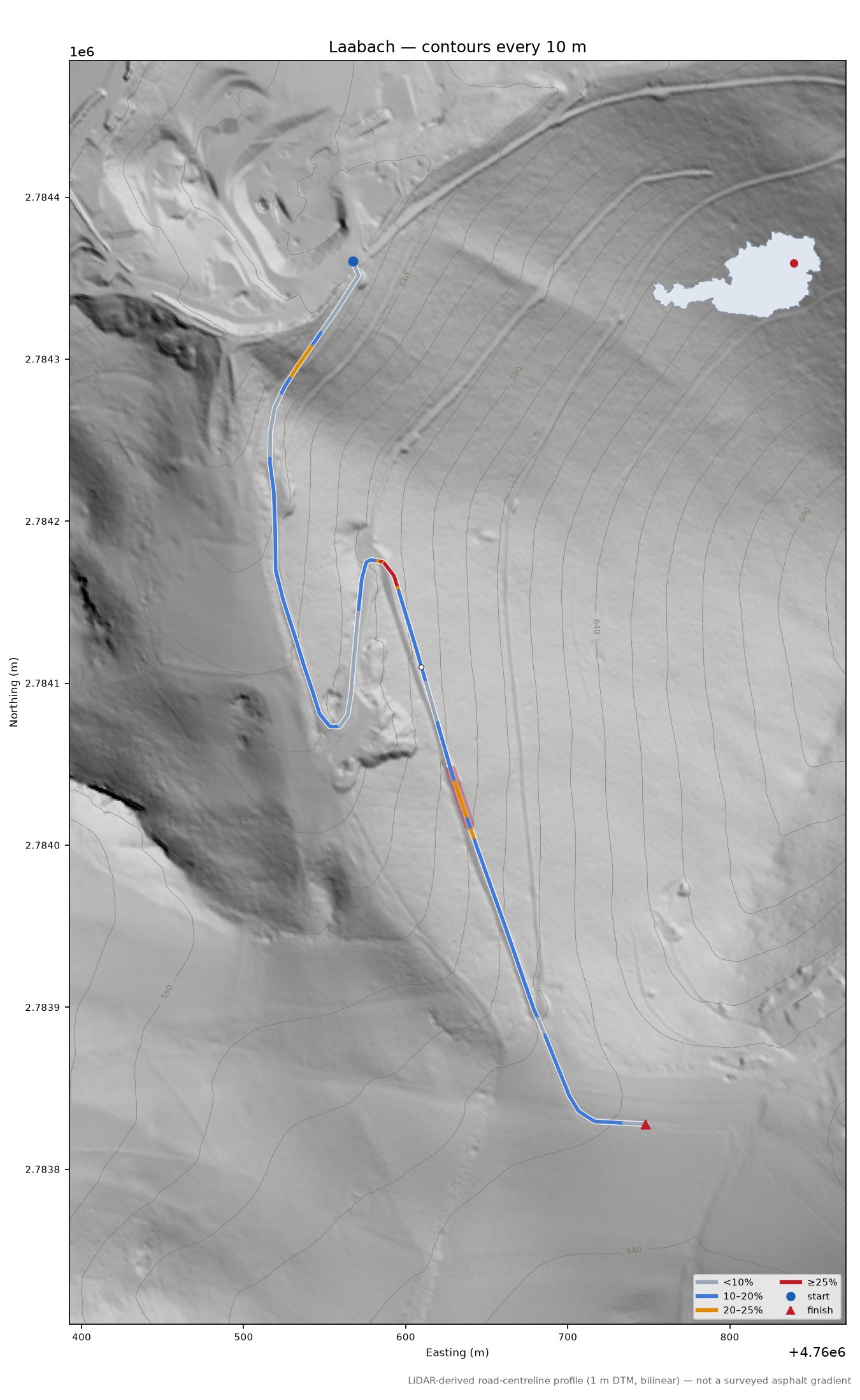 Laabach LiDAR hillshade map with contours