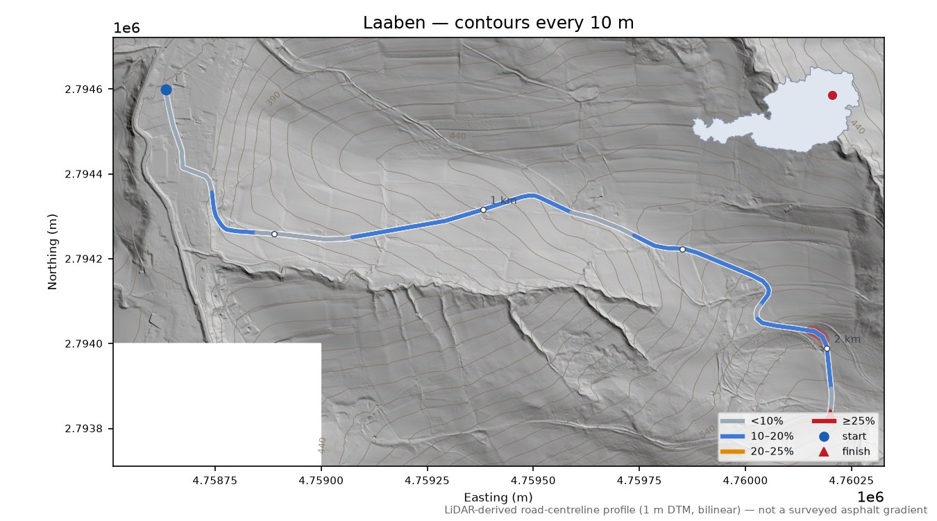 Laaben LiDAR hillshade map with contours