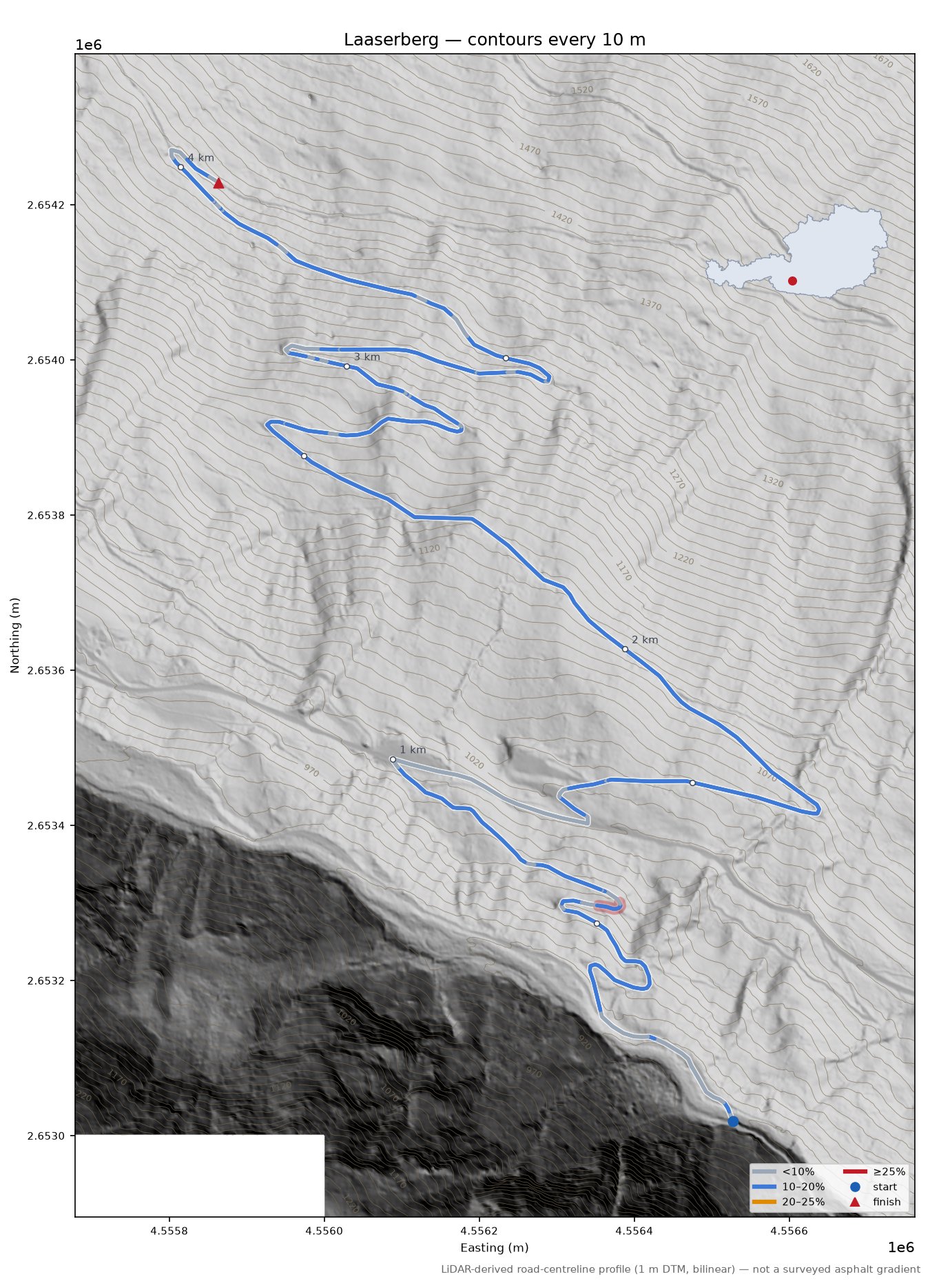 Laaserberg LiDAR hillshade map with contours