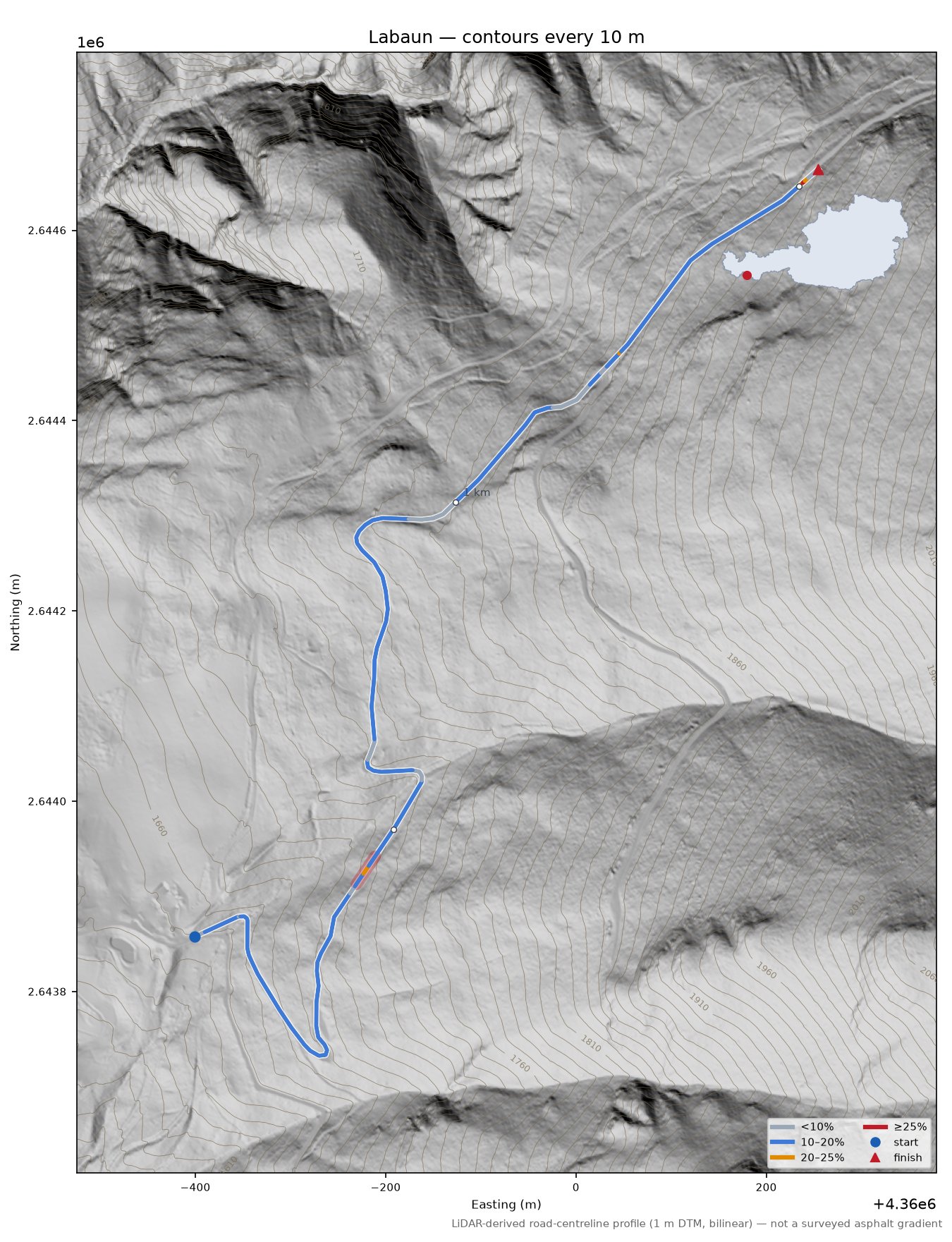 Labaun LiDAR hillshade map with contours