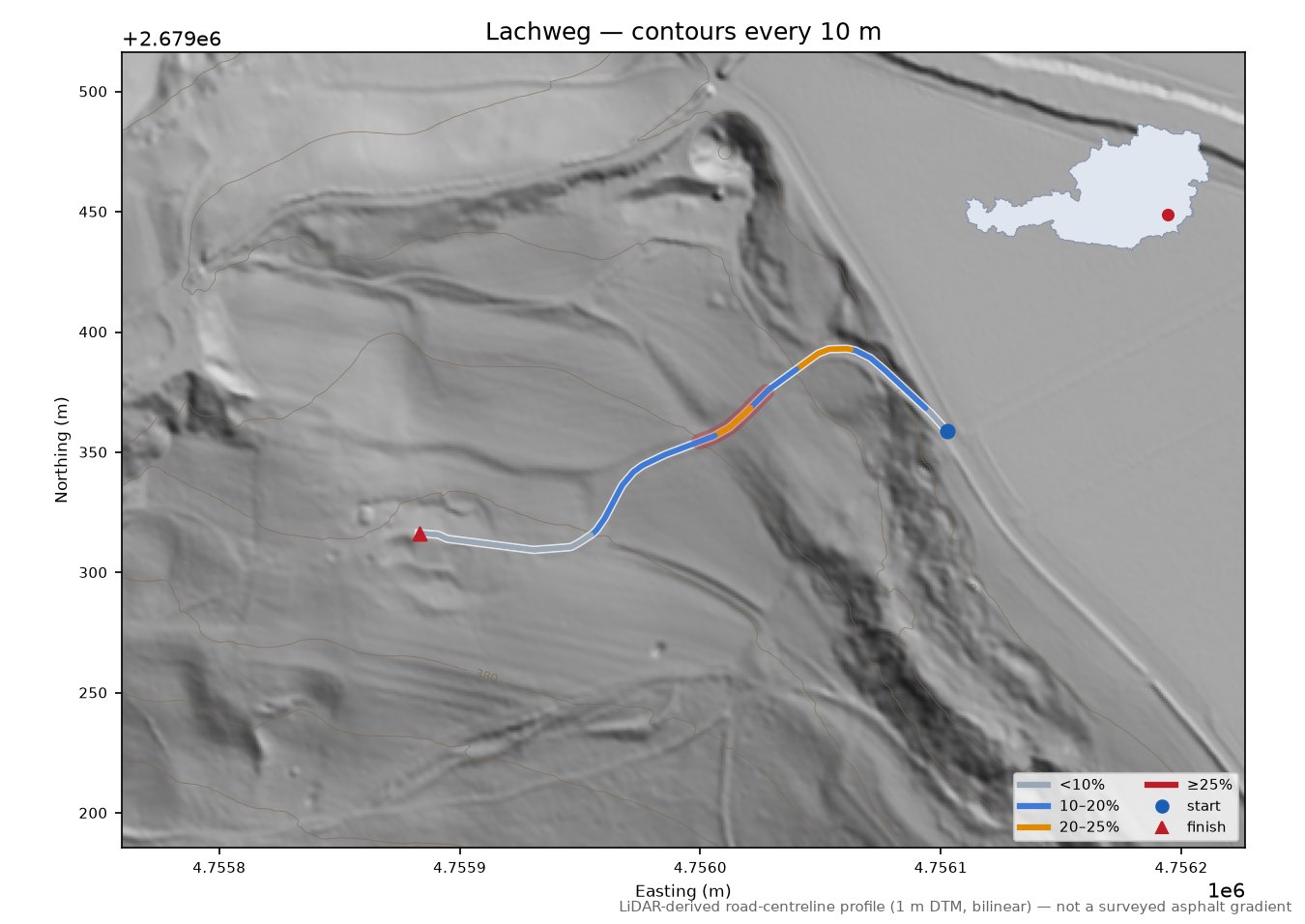 Lachweg LiDAR hillshade map with contours