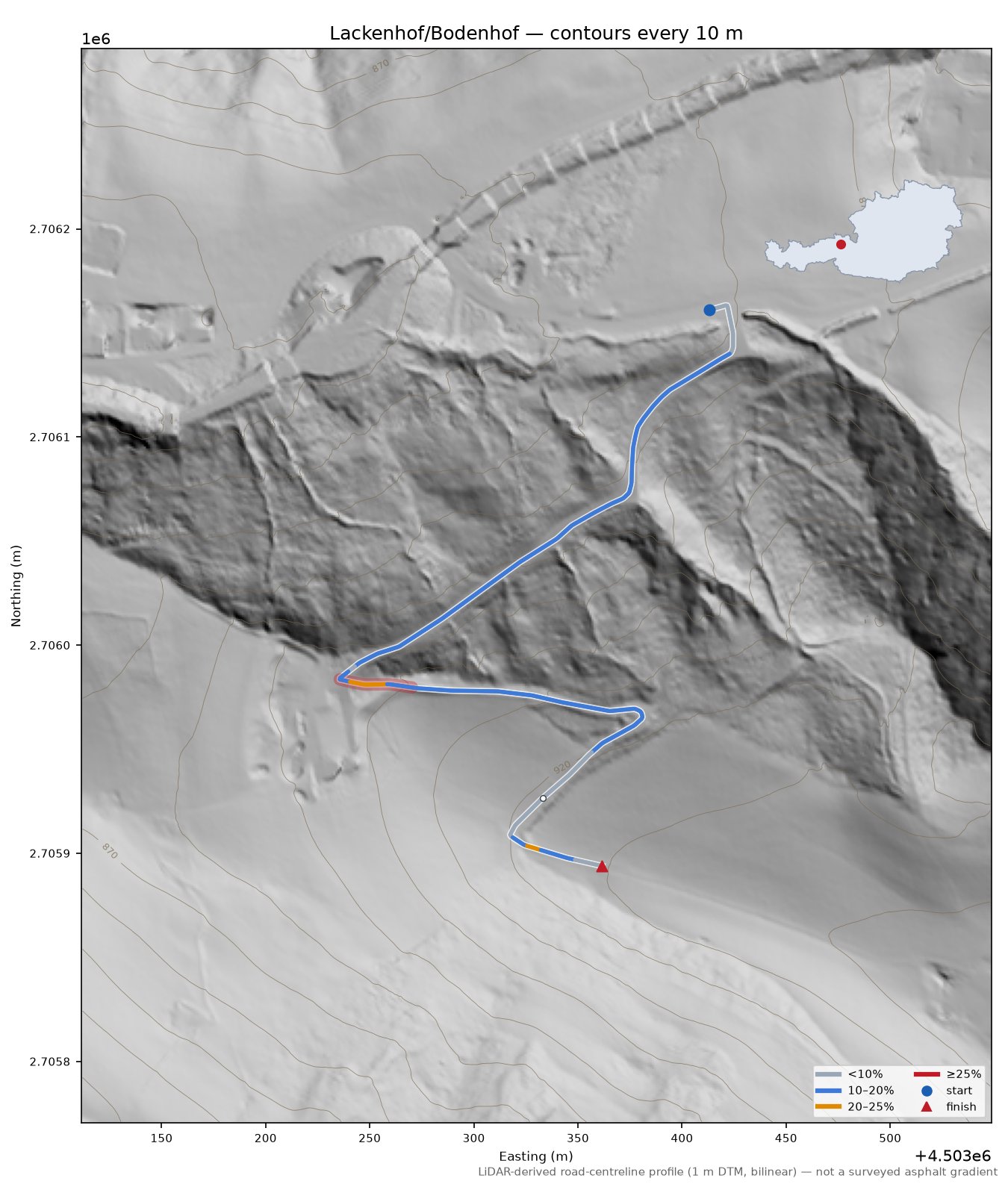 Lackenhof/Bodenhof LiDAR hillshade map with contours