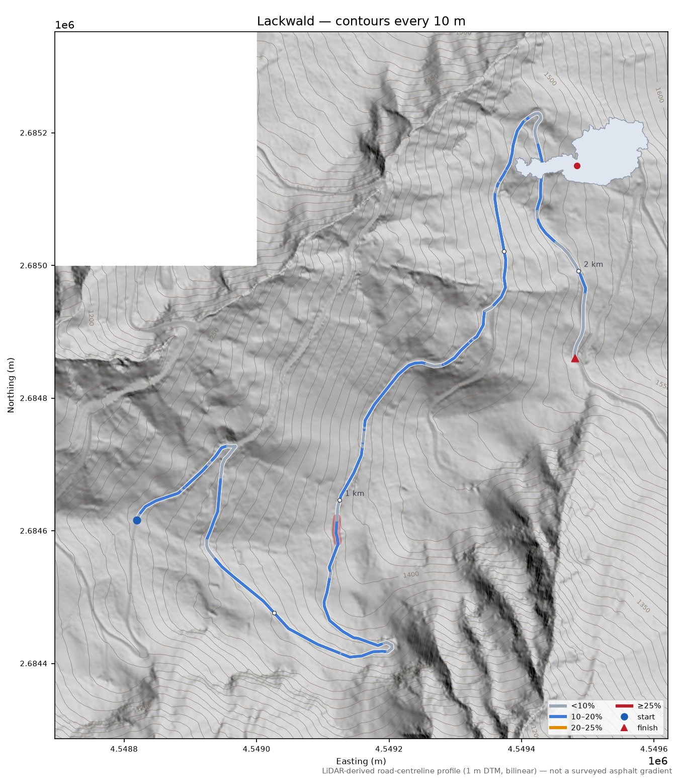 Lackwald LiDAR hillshade map with contours