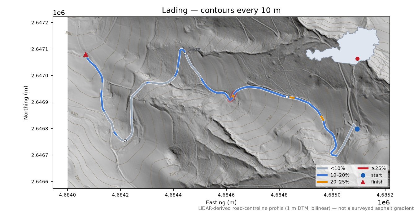 Lading LiDAR hillshade map with contours