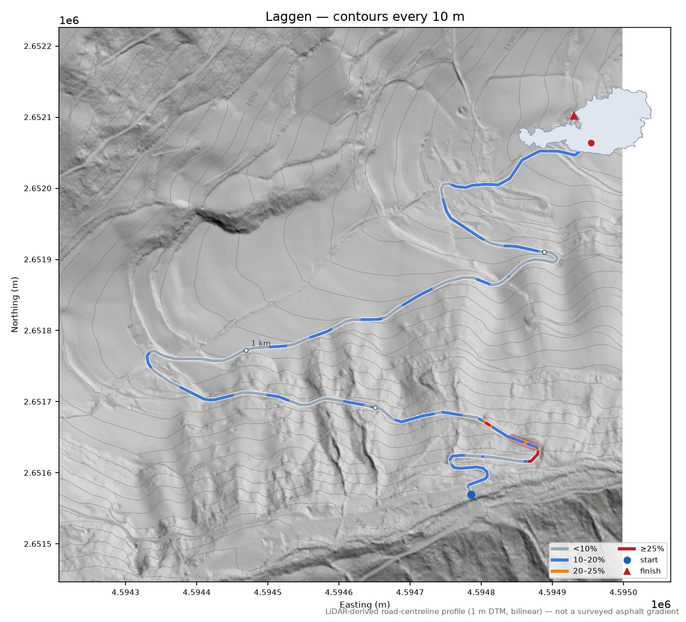 Laggen LiDAR hillshade map with contours
