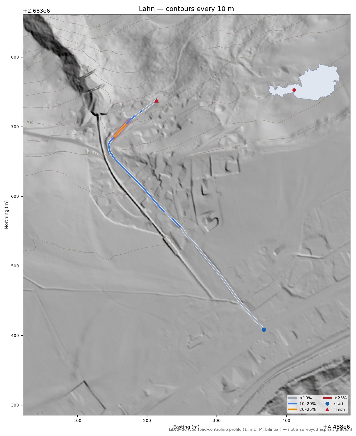 Lahn LiDAR hillshade map with contours