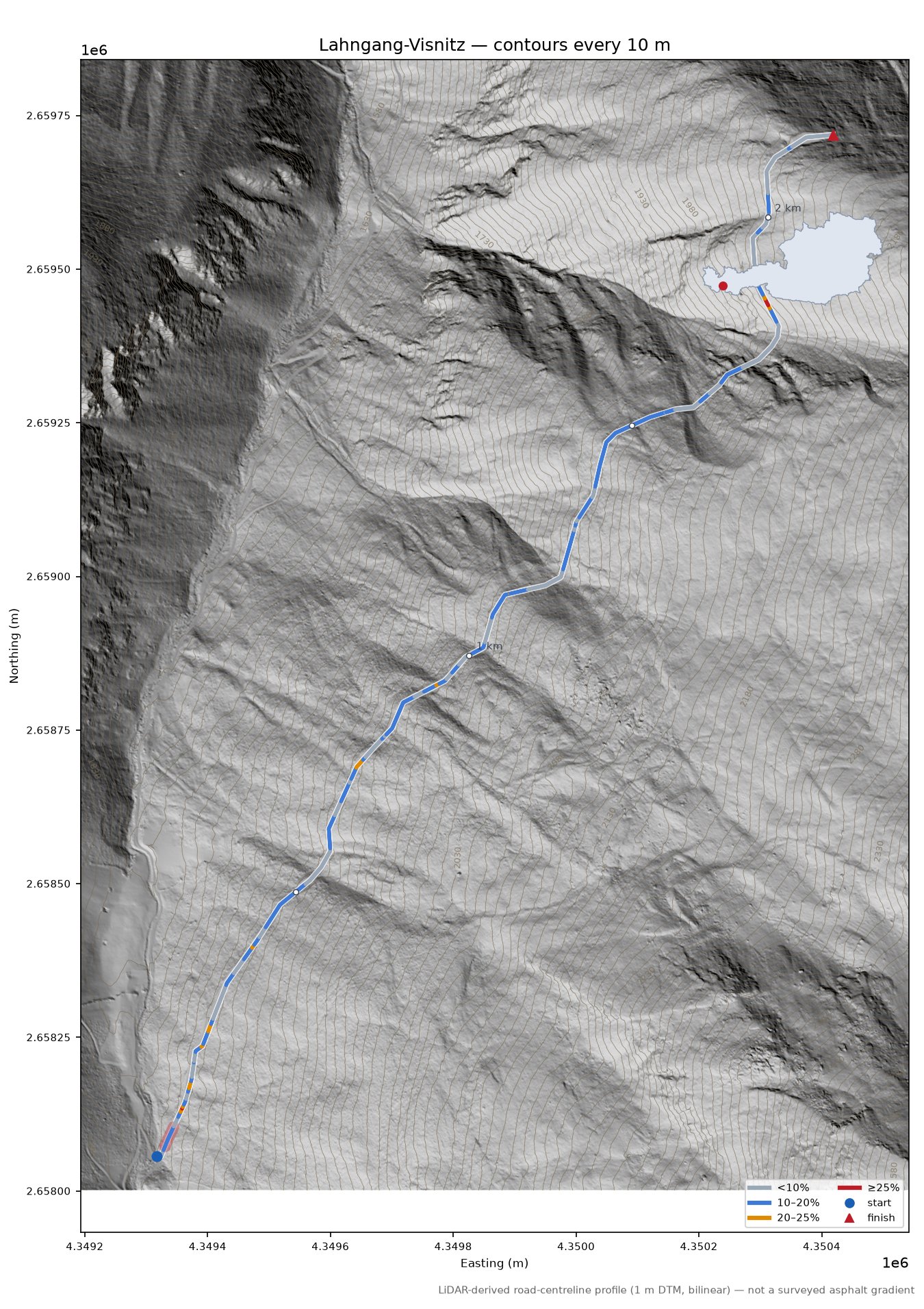 Lahngang-Visnitz LiDAR hillshade map with contours