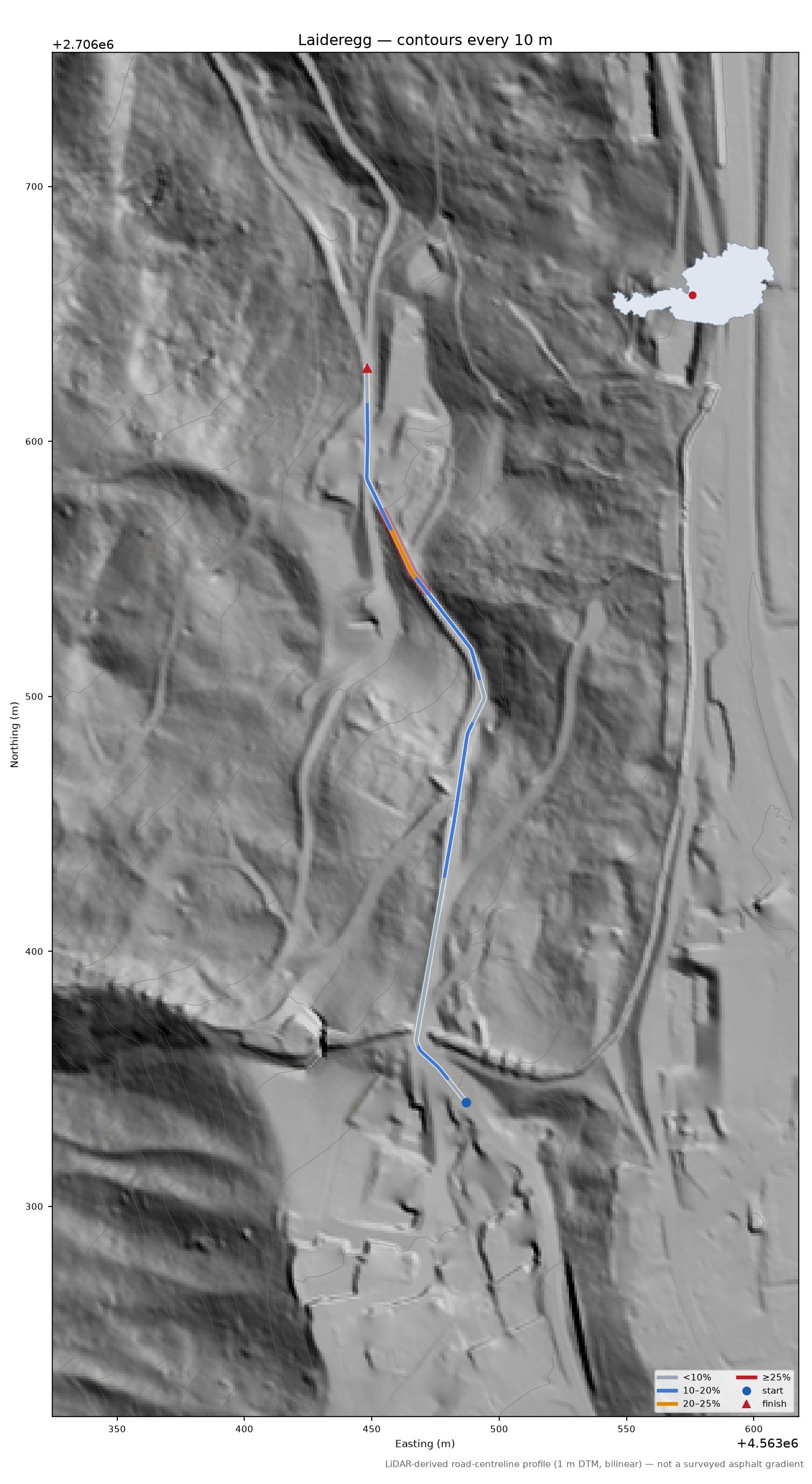 Laideregg LiDAR hillshade map with contours