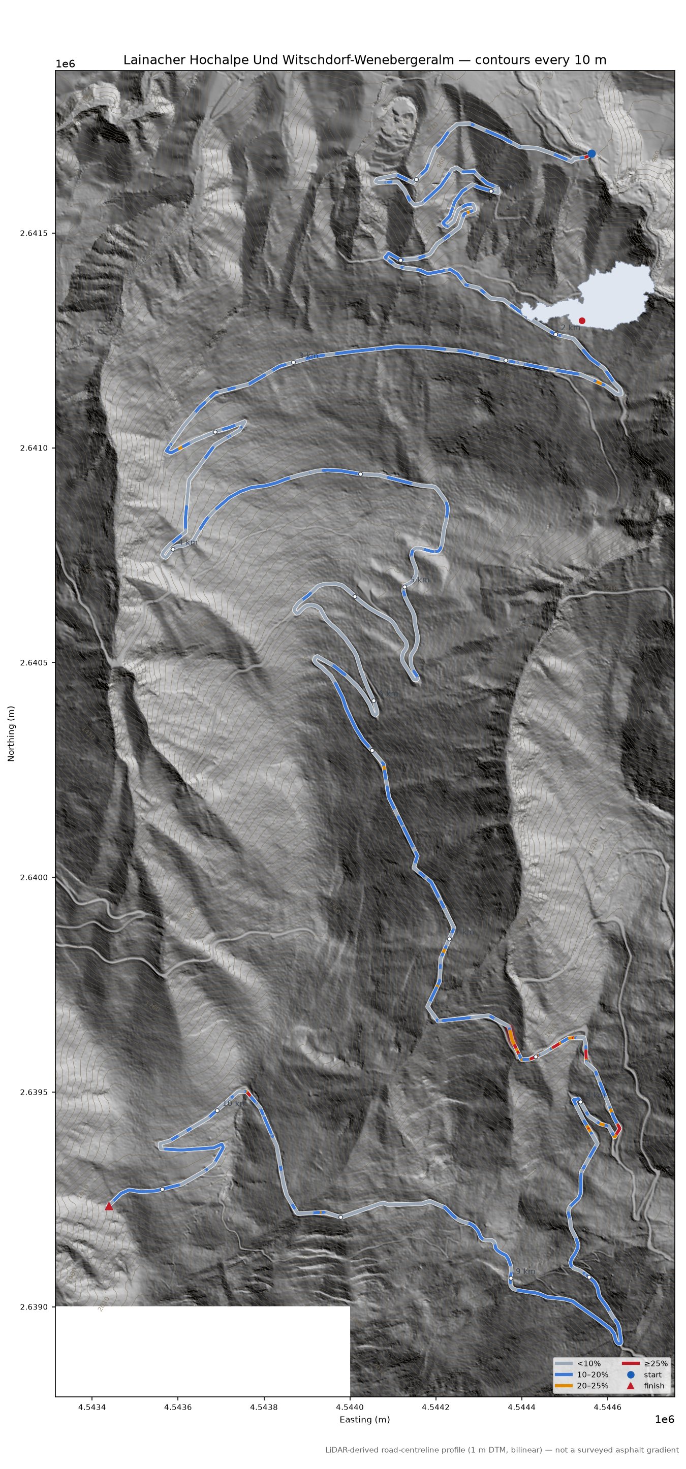 Lainacher Hochalpe Und Witschdorf-Wenebergeralm LiDAR hillshade map with contours