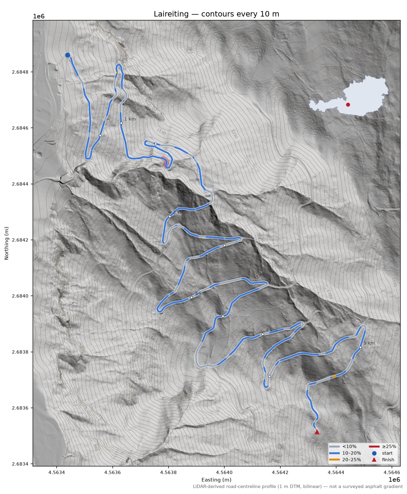 Laireiting LiDAR hillshade map with contours