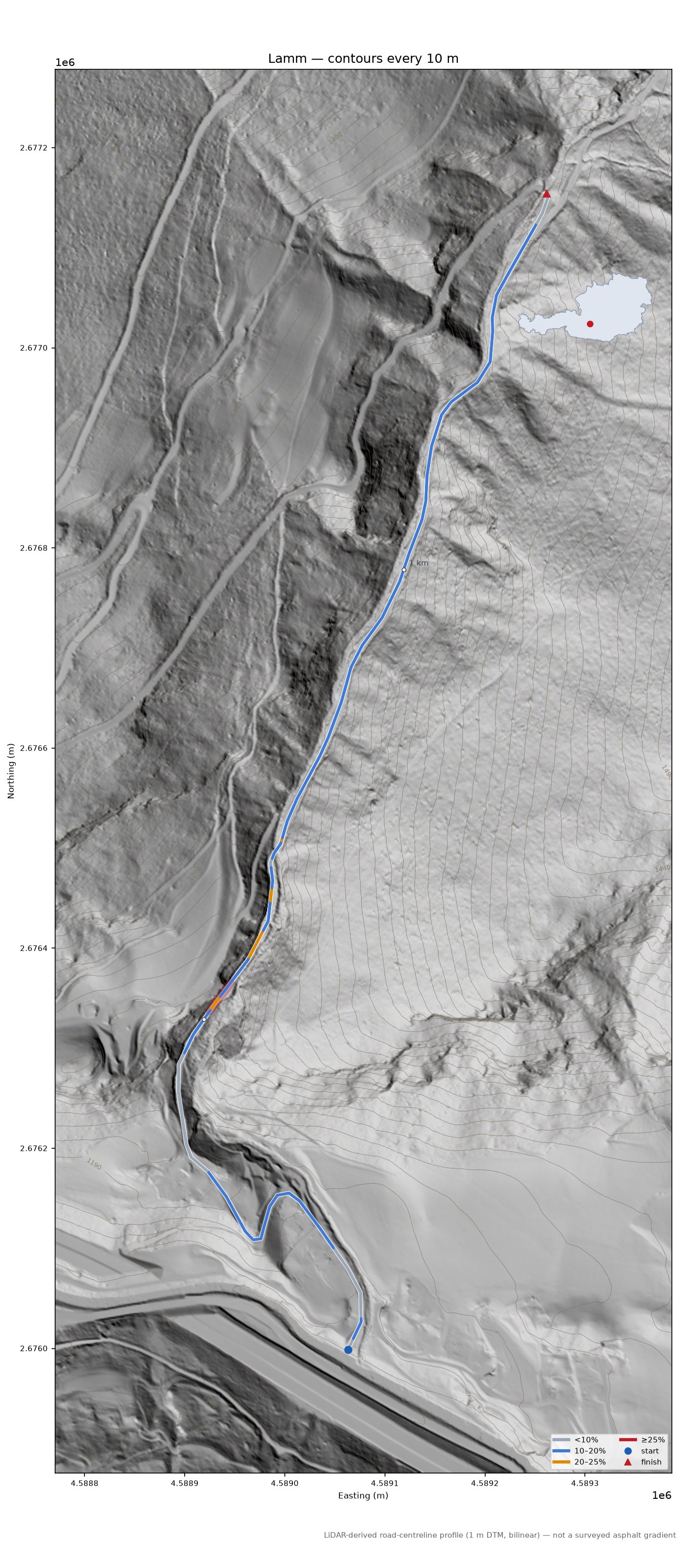 Lamm LiDAR hillshade map with contours