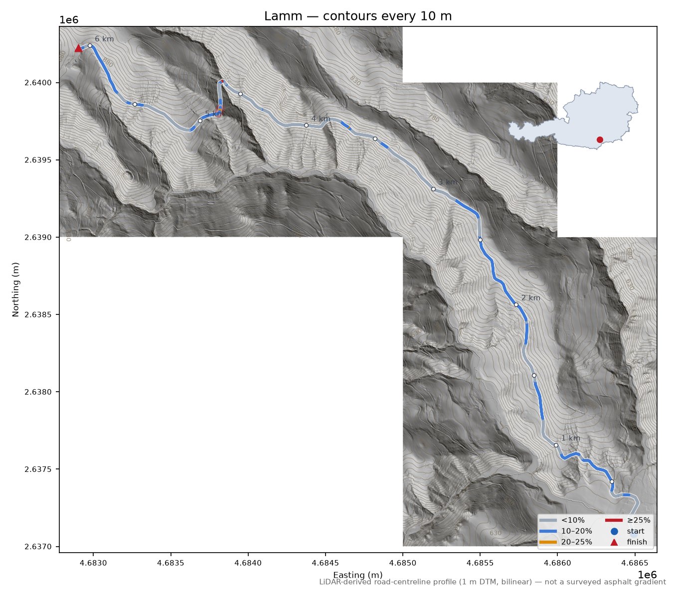 Lamm LiDAR hillshade map with contours