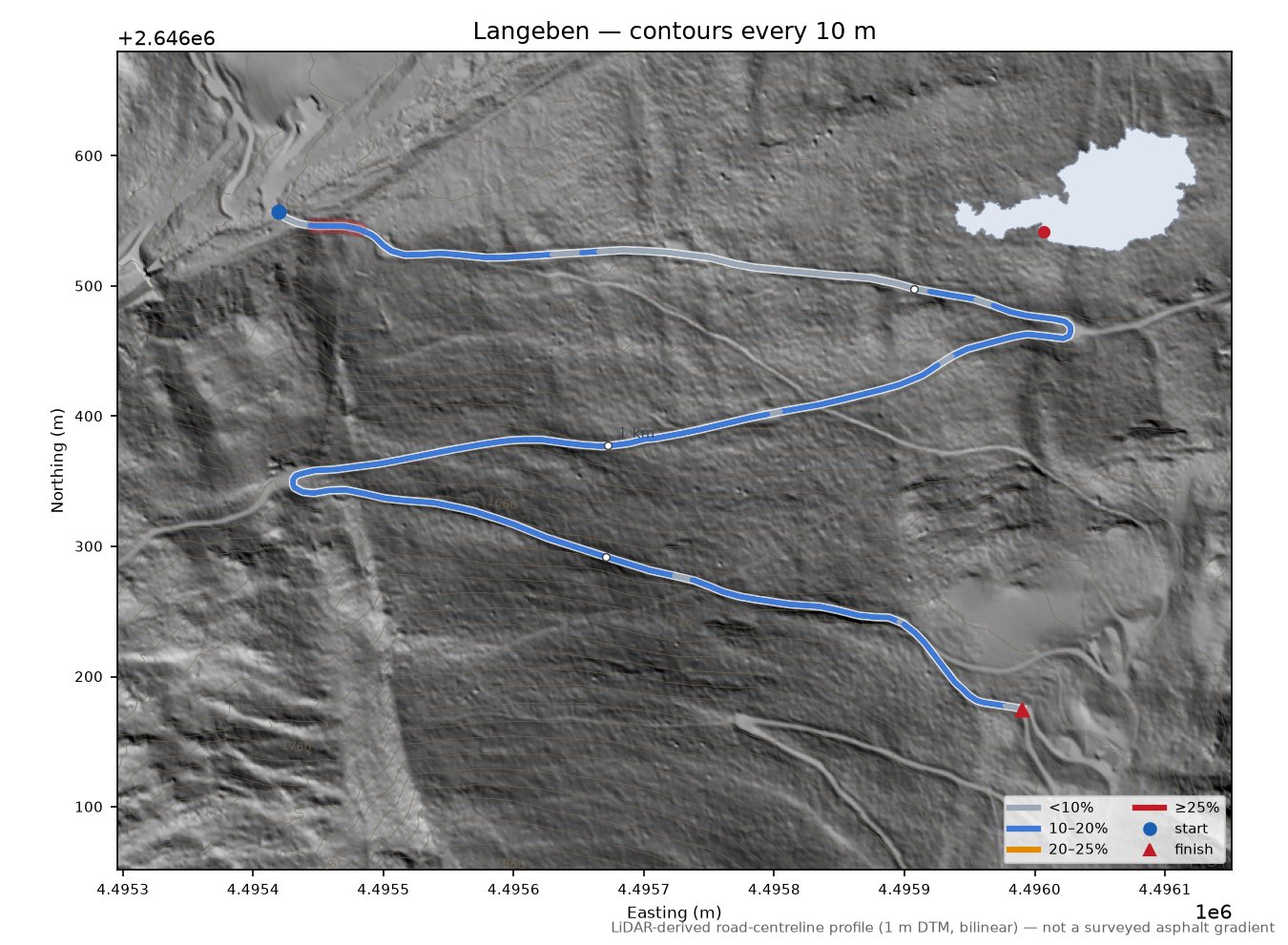 Langeben LiDAR hillshade map with contours