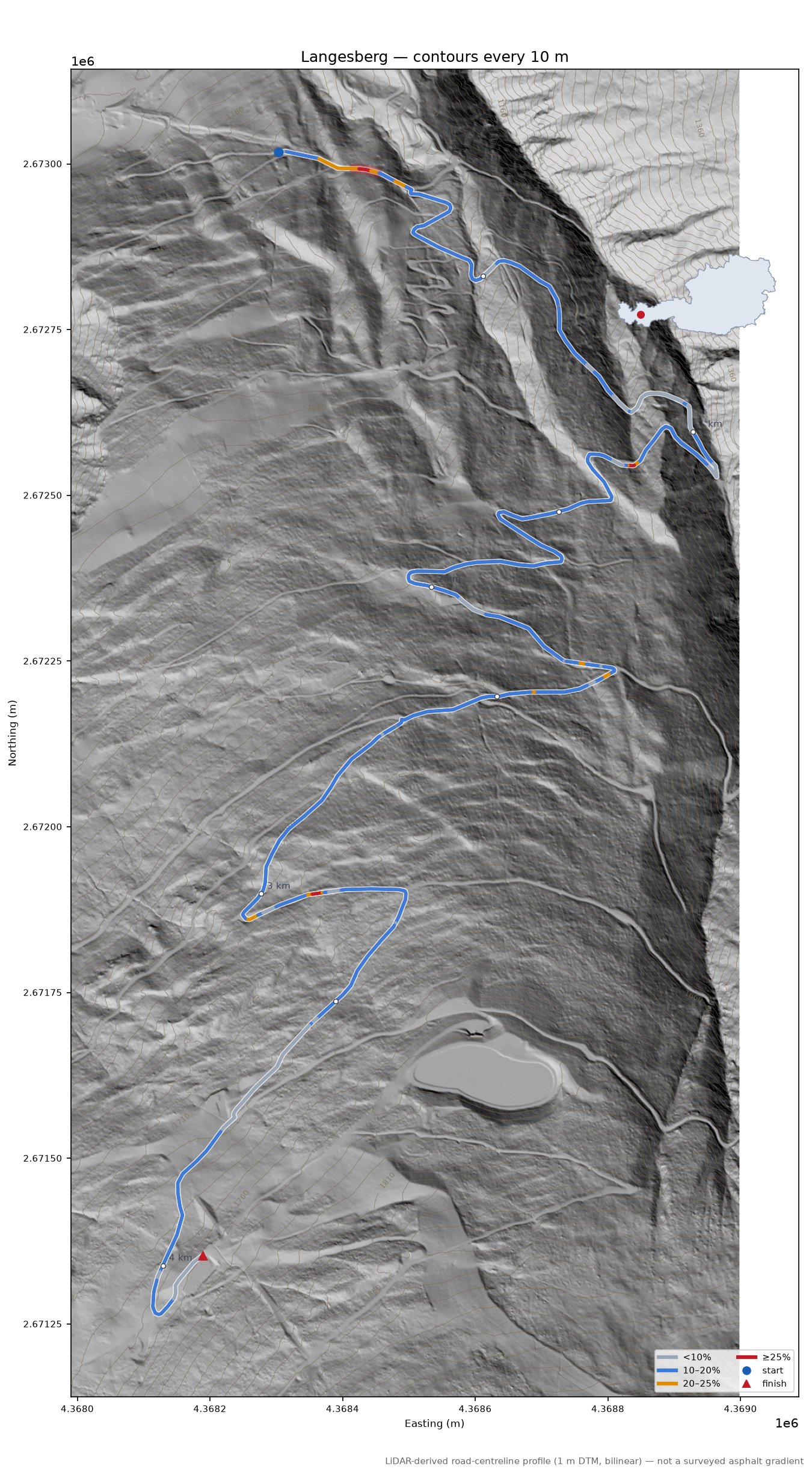 Langesberg LiDAR hillshade map with contours