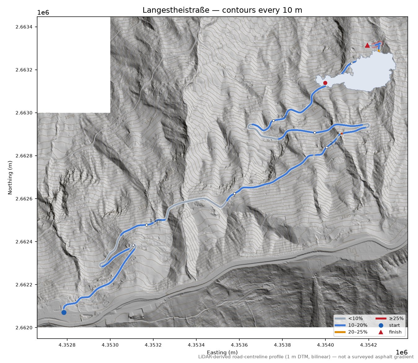 Langestheistraße LiDAR hillshade map with contours