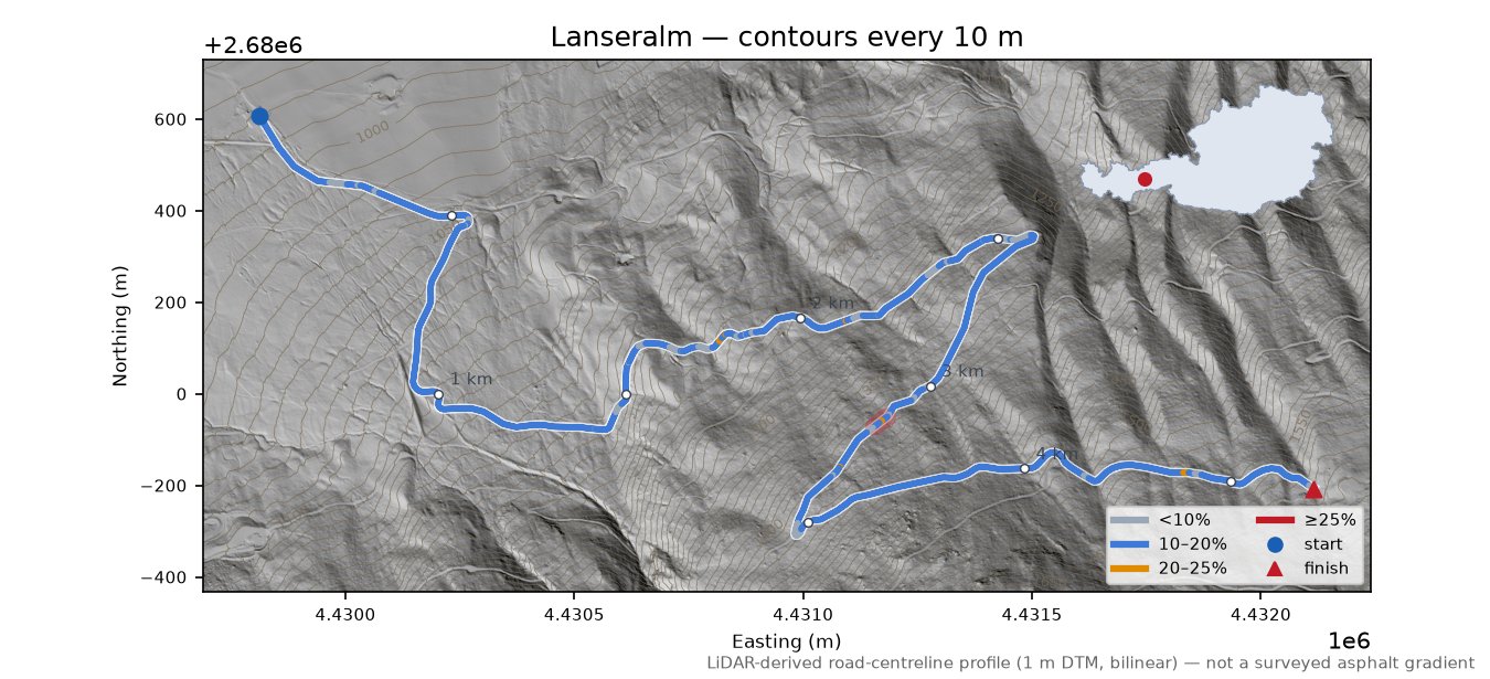Lanseralm LiDAR hillshade map with contours