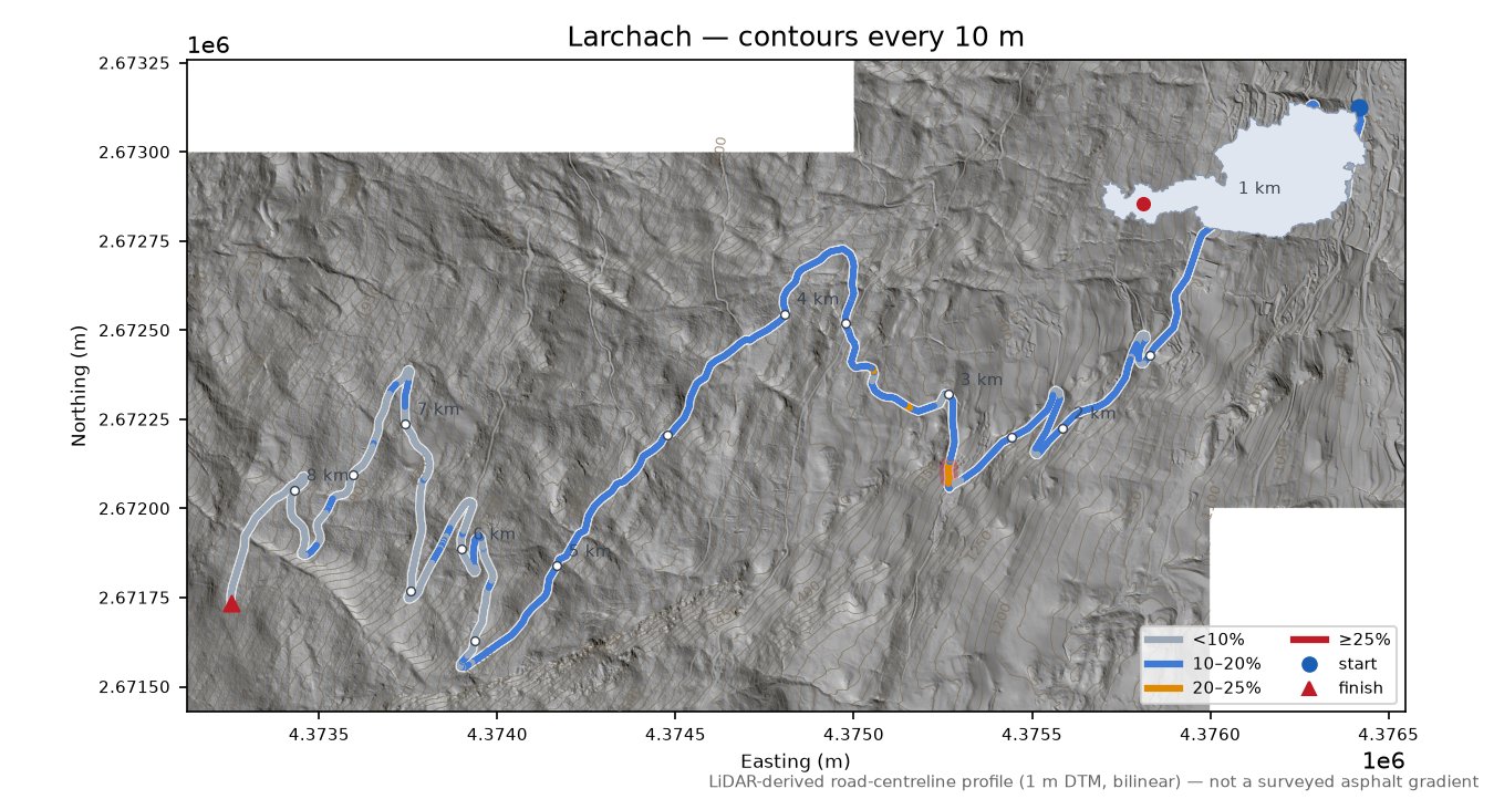 Larchach LiDAR hillshade map with contours