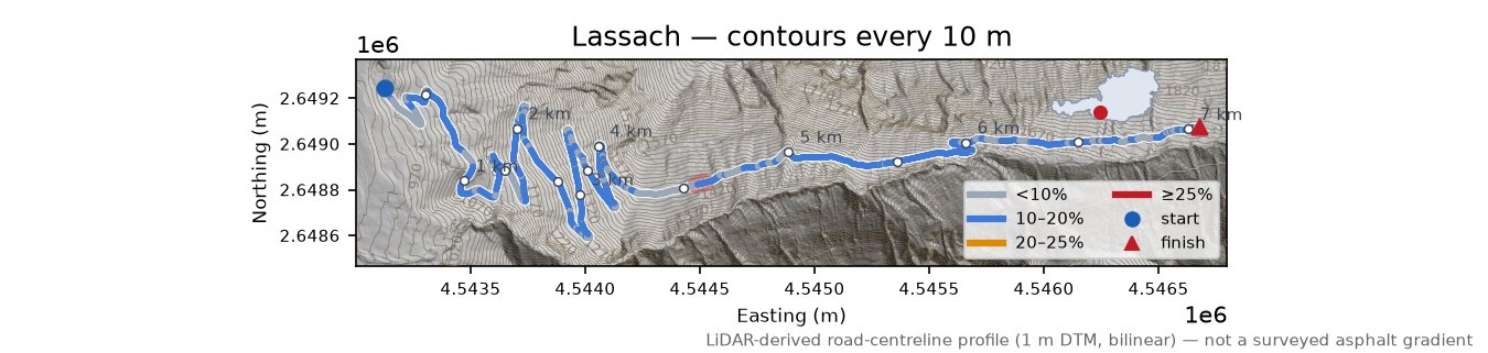 Lassach LiDAR hillshade map with contours