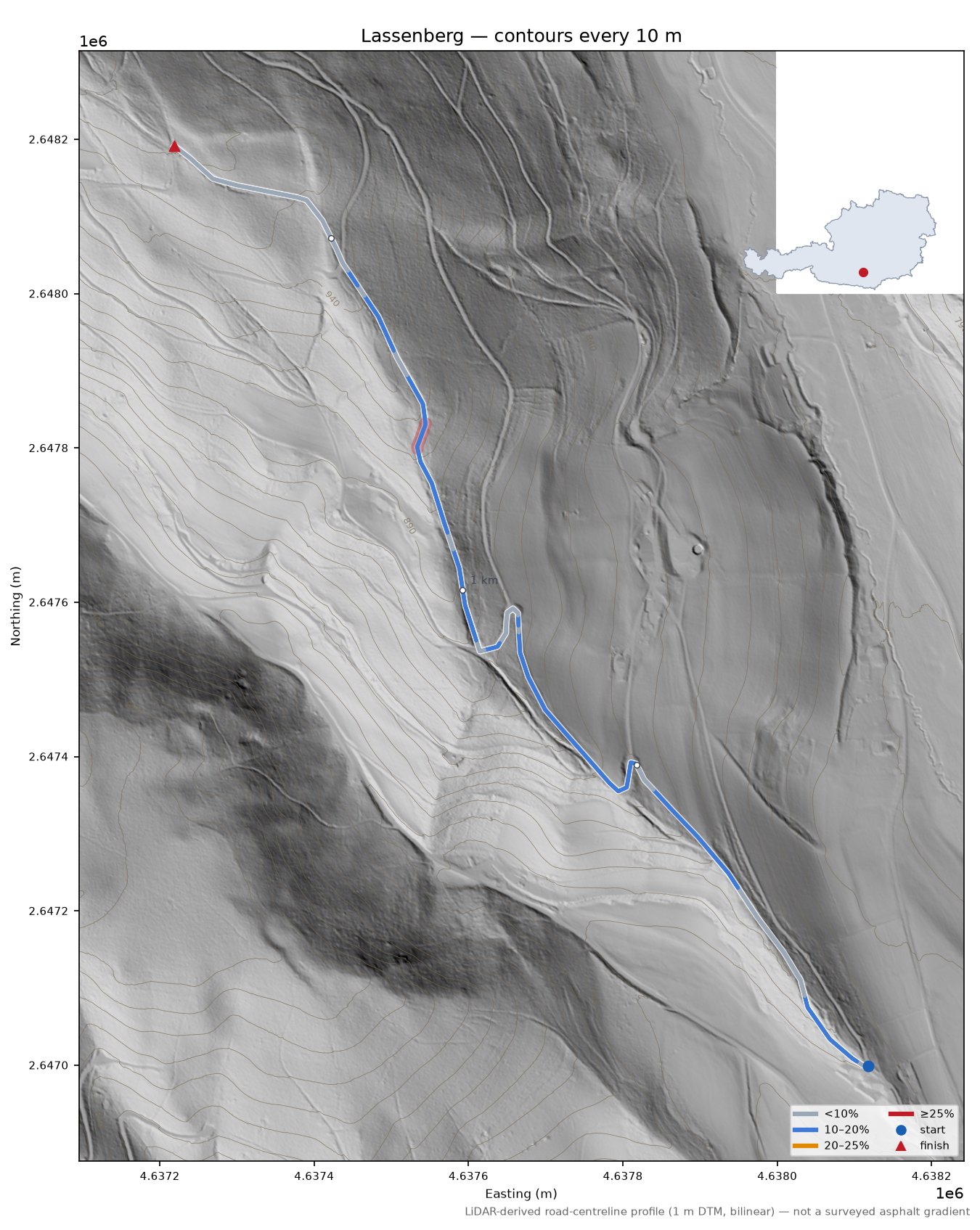 Lassenberg LiDAR hillshade map with contours