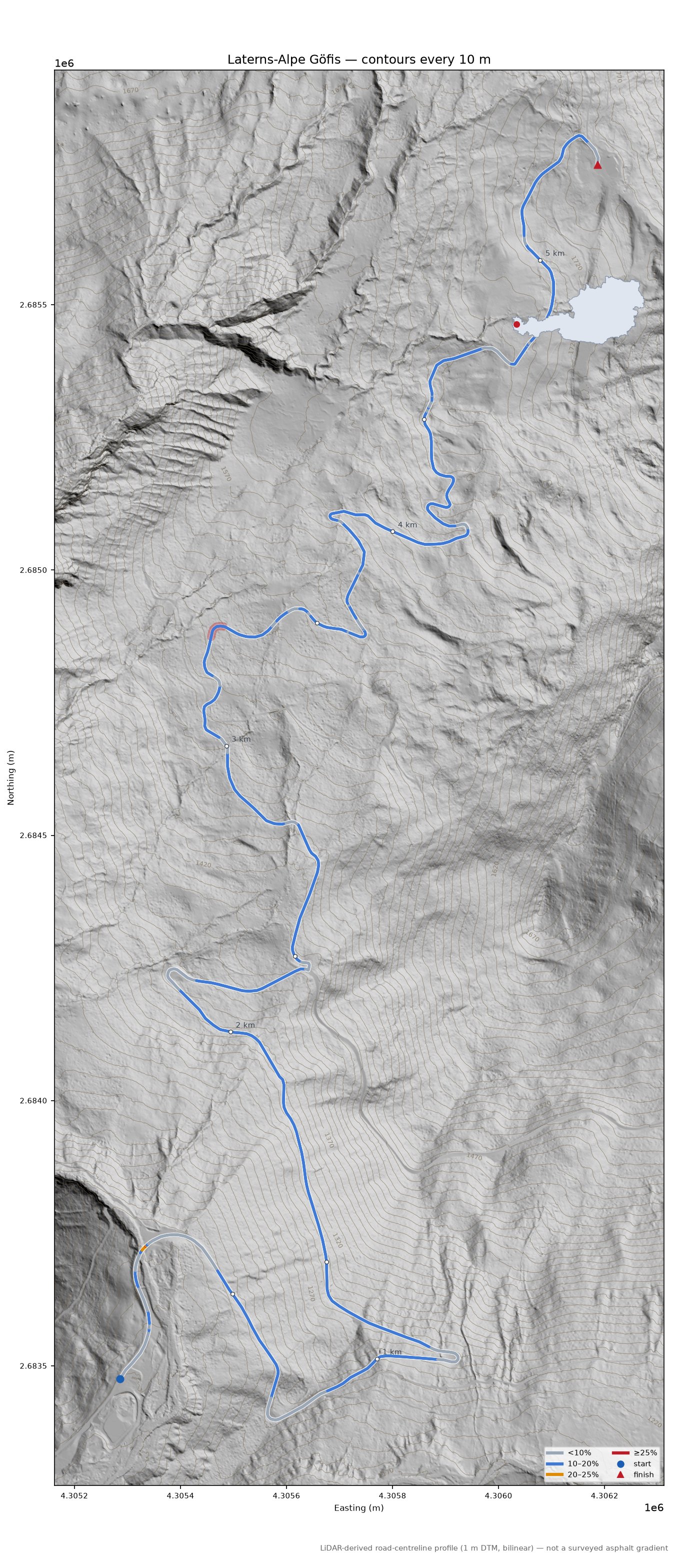 Laterns-Alpe Göfis LiDAR hillshade map with contours