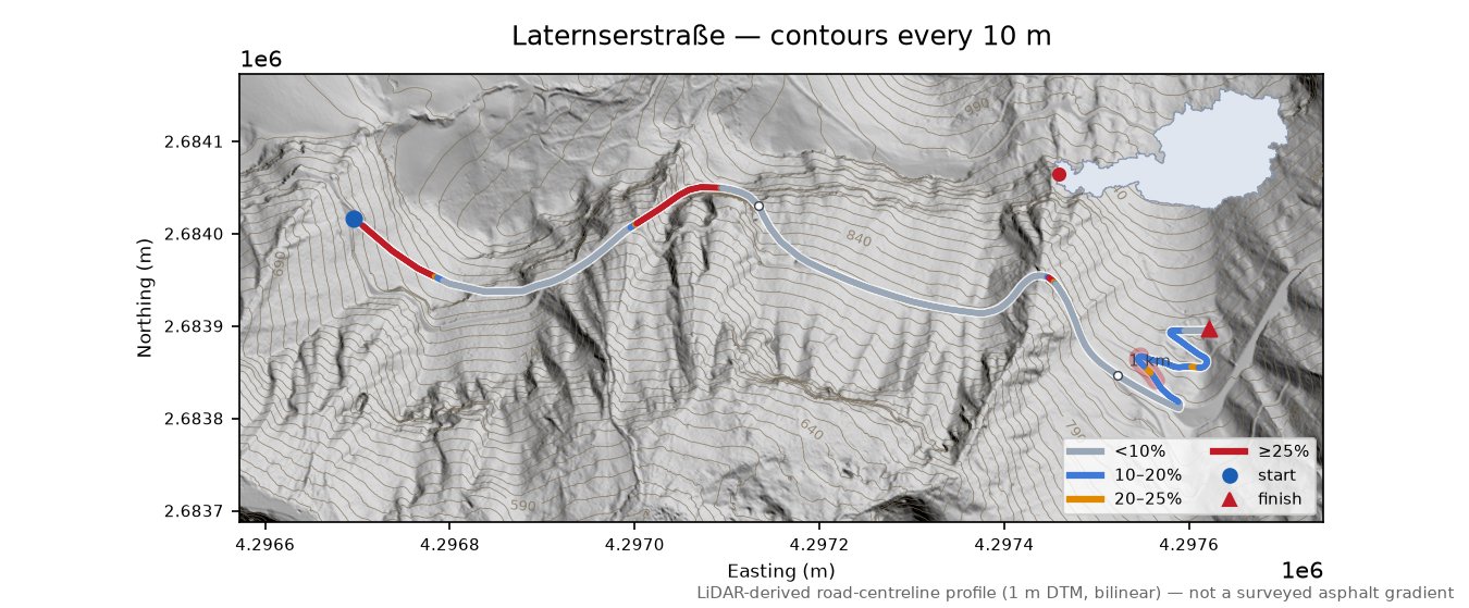 Laternserstraße LiDAR hillshade map with contours