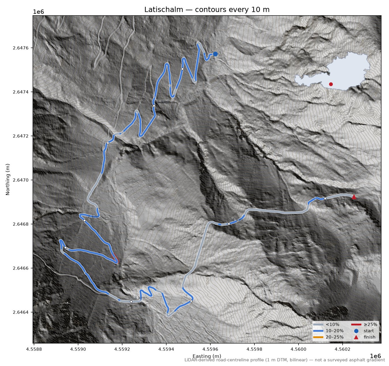 Latischalm LiDAR hillshade map with contours