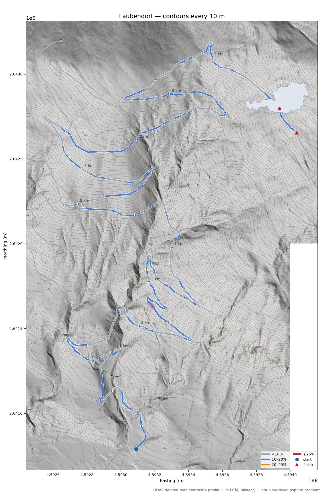 Laubendorf LiDAR hillshade map with contours