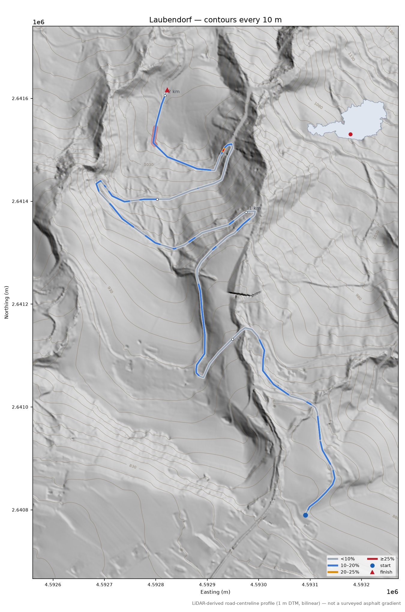 Laubendorf LiDAR hillshade map with contours