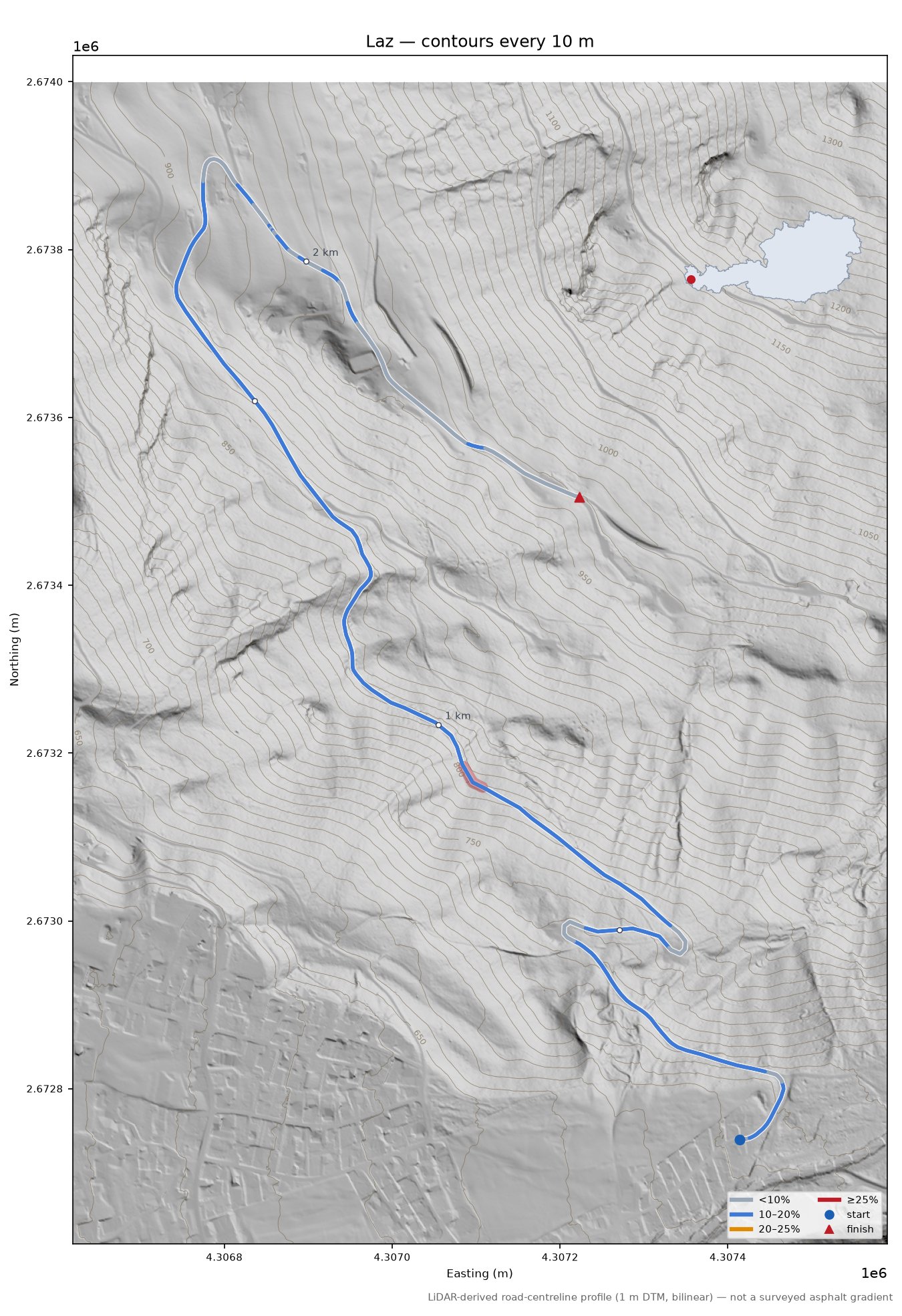 Laz LiDAR hillshade map with contours