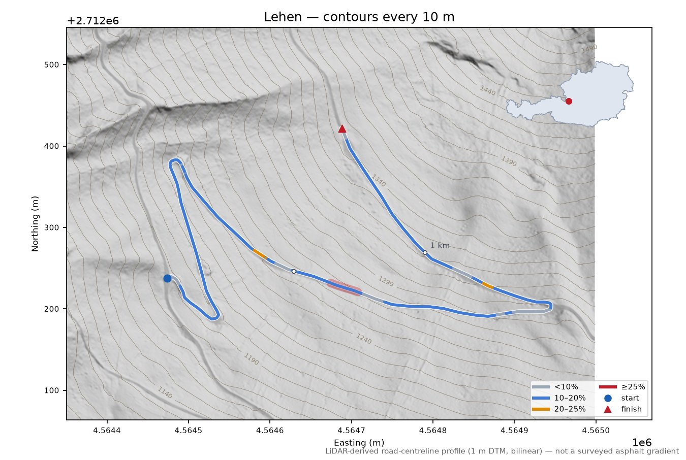 Lehen LiDAR hillshade map with contours