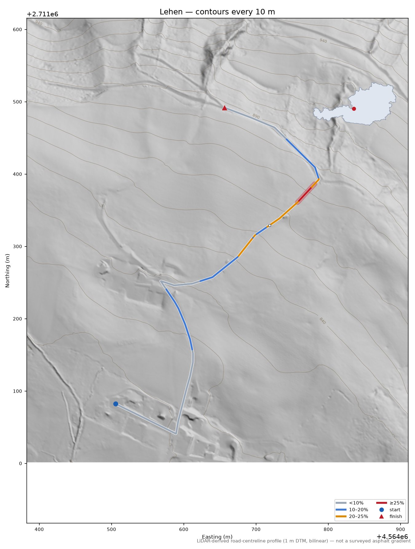 Lehen LiDAR hillshade map with contours