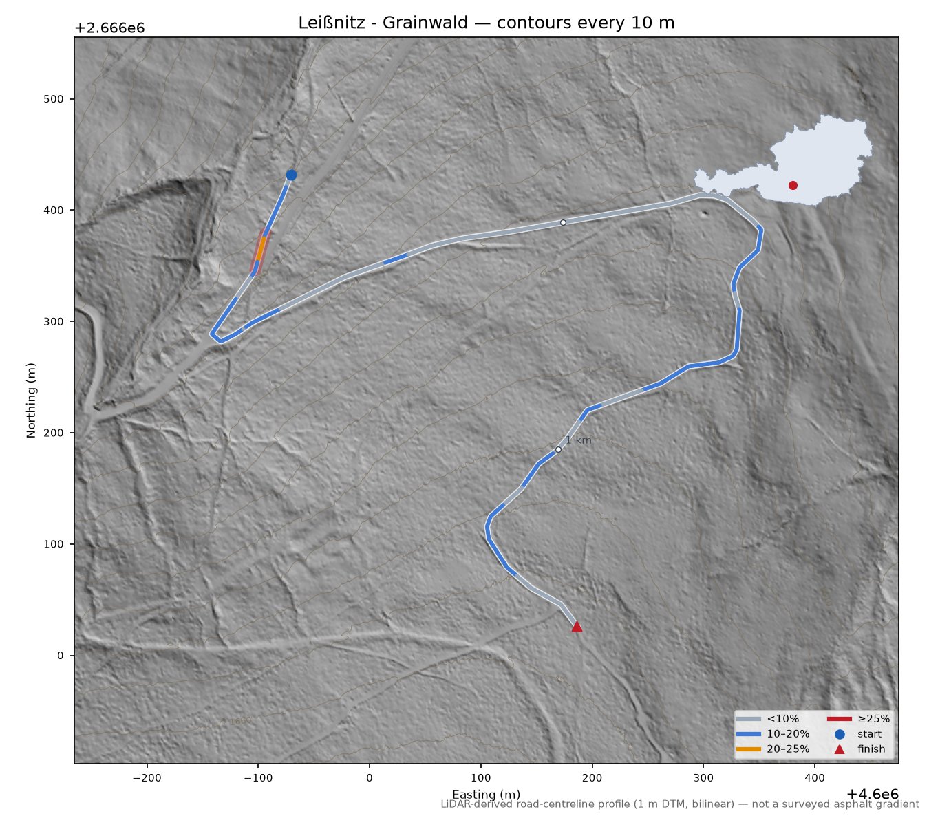 Leißnitz - Grainwald LiDAR hillshade map with contours