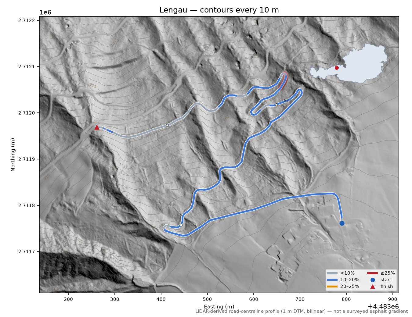 Lengau LiDAR hillshade map with contours