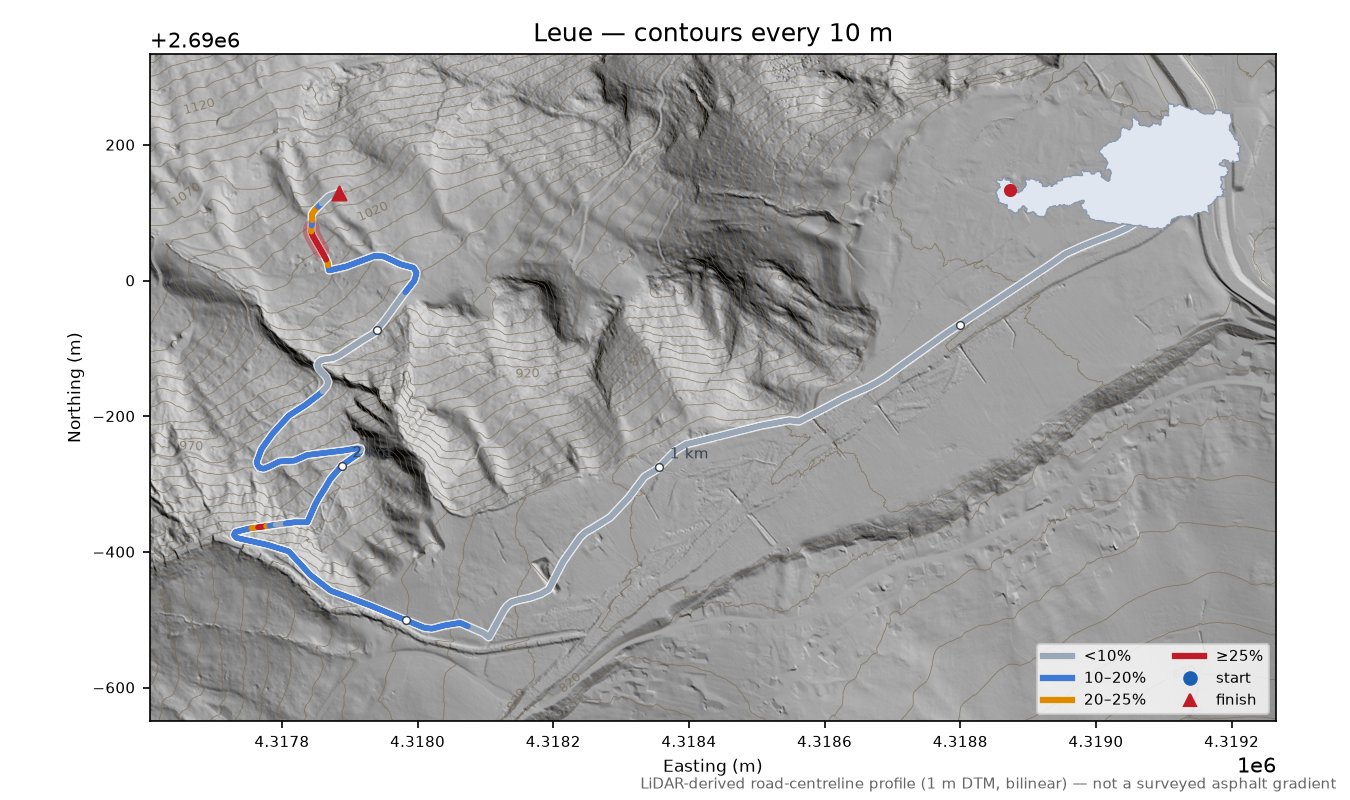 Leue LiDAR hillshade map with contours