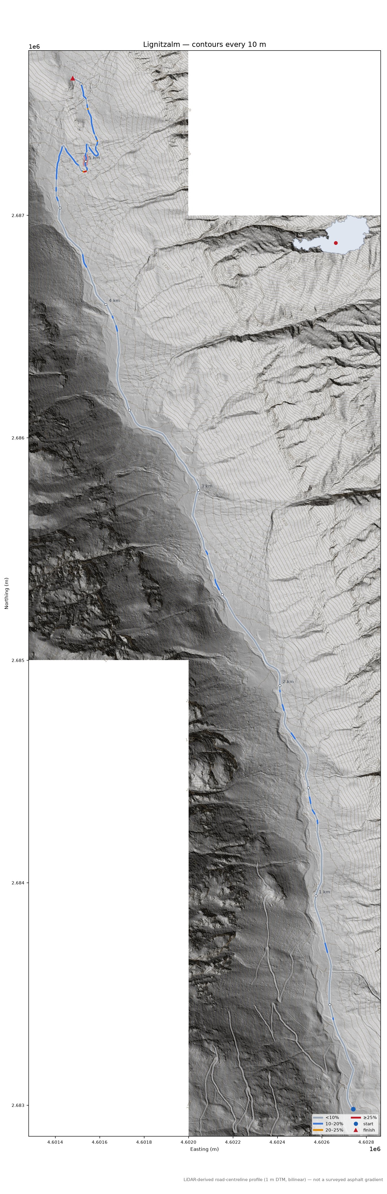 Lignitzalm LiDAR hillshade map with contours