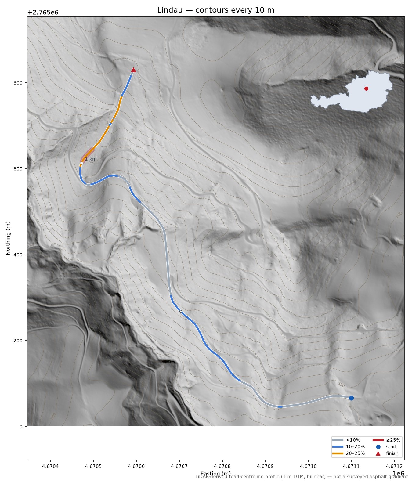 Lindau LiDAR hillshade map with contours