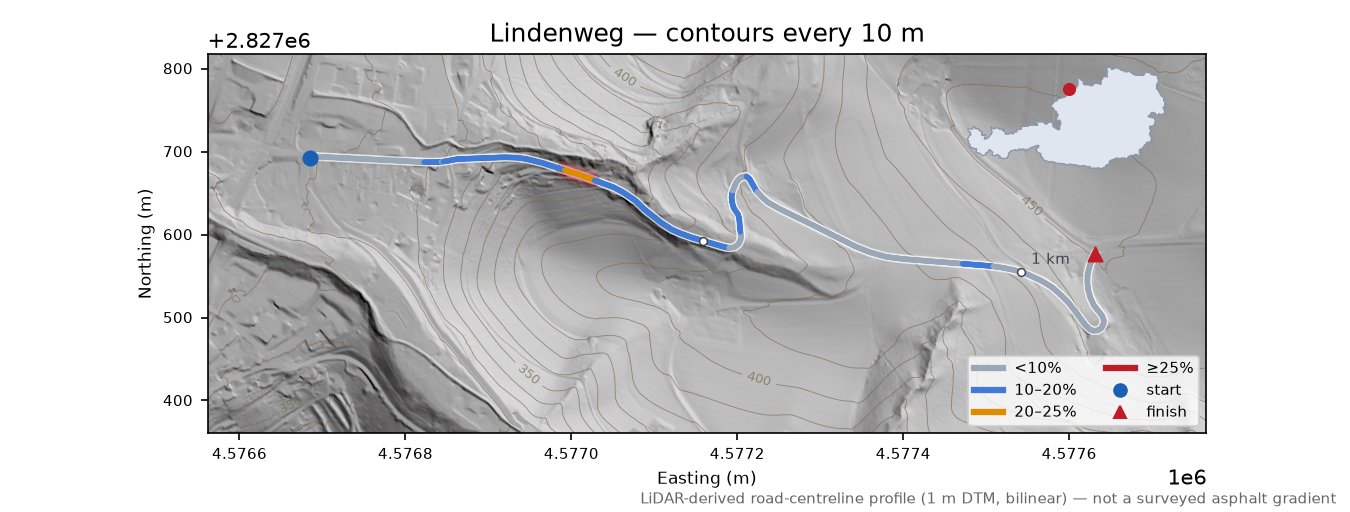Lindenweg LiDAR hillshade map with contours