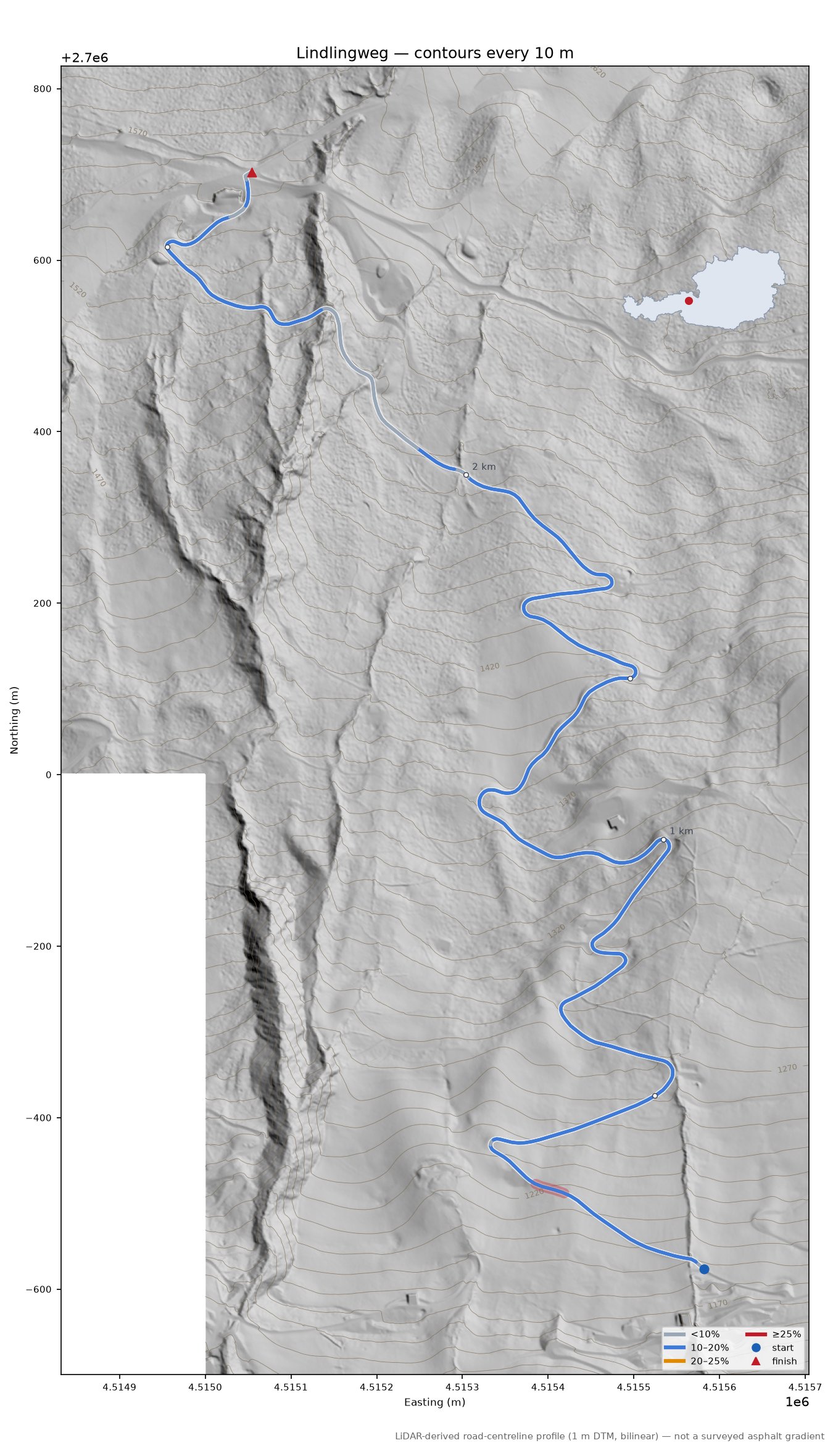 Lindlingweg LiDAR hillshade map with contours