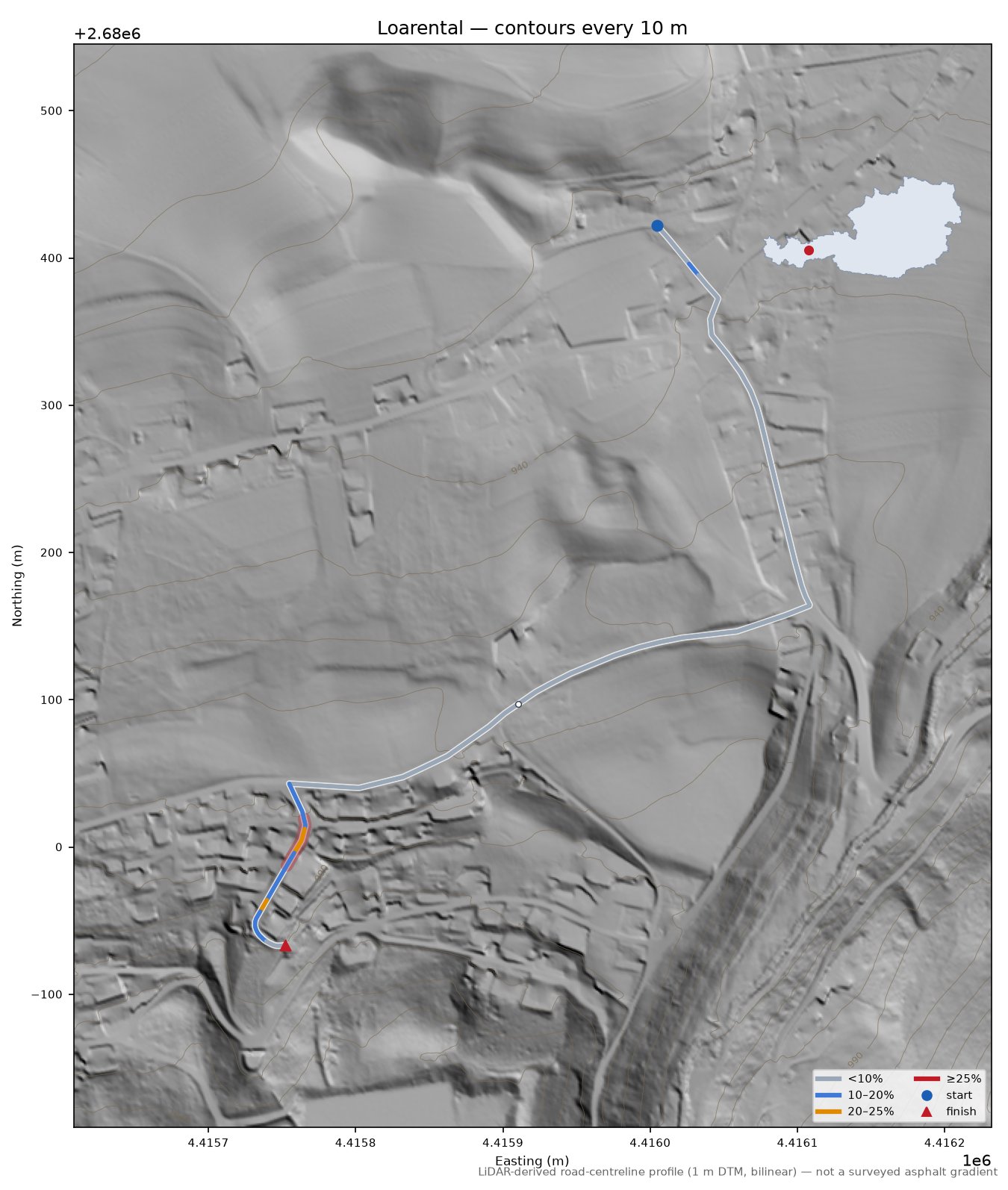 Loarental LiDAR hillshade map with contours