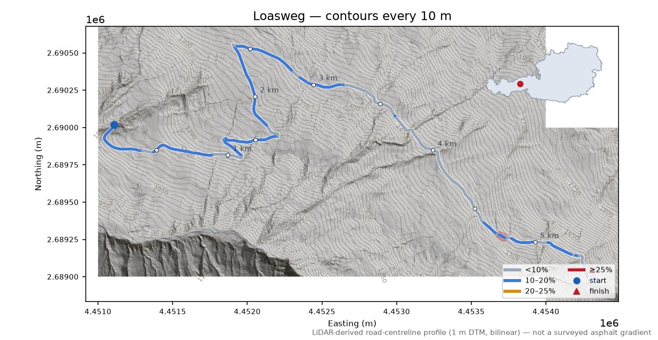 Loasweg LiDAR hillshade map with contours