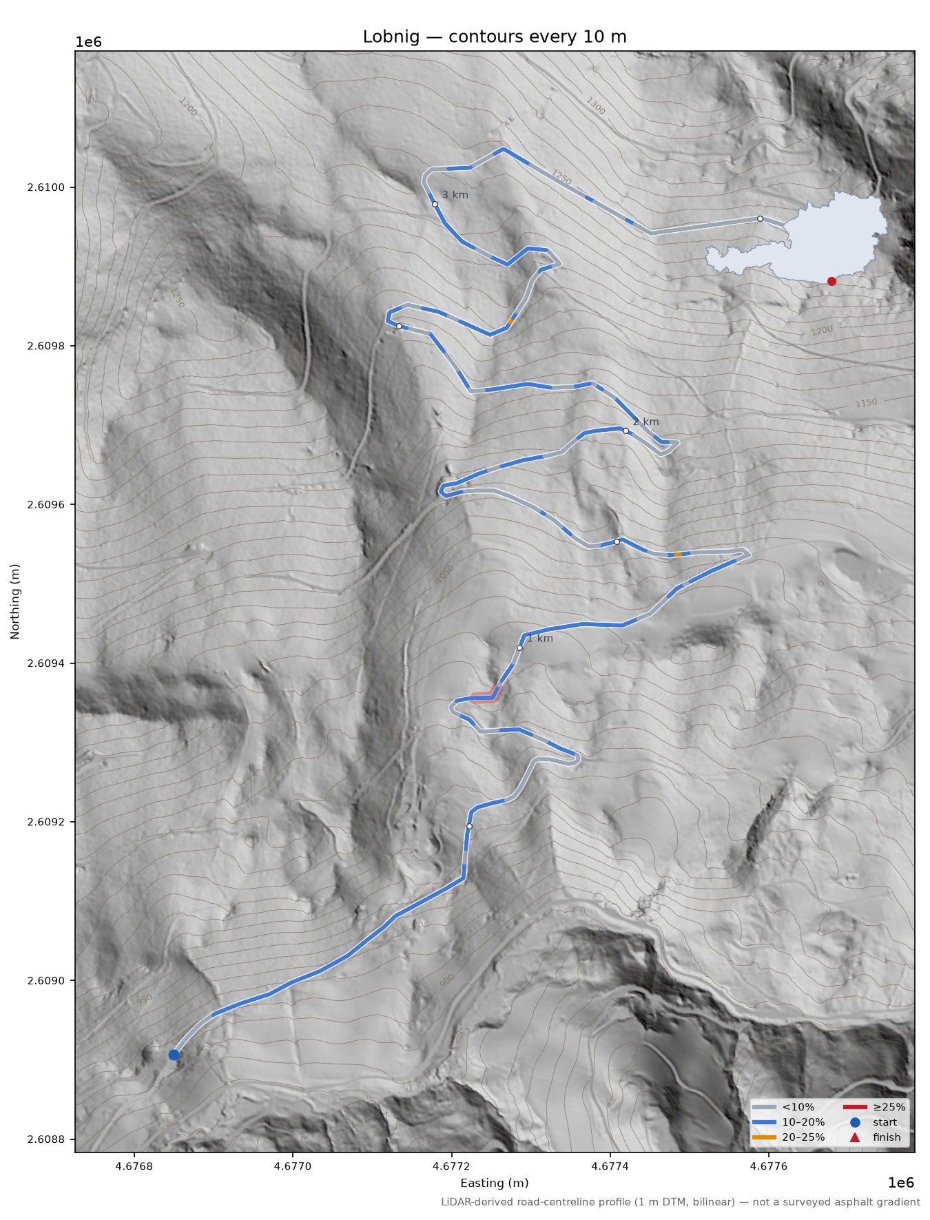 Lobnig LiDAR hillshade map with contours