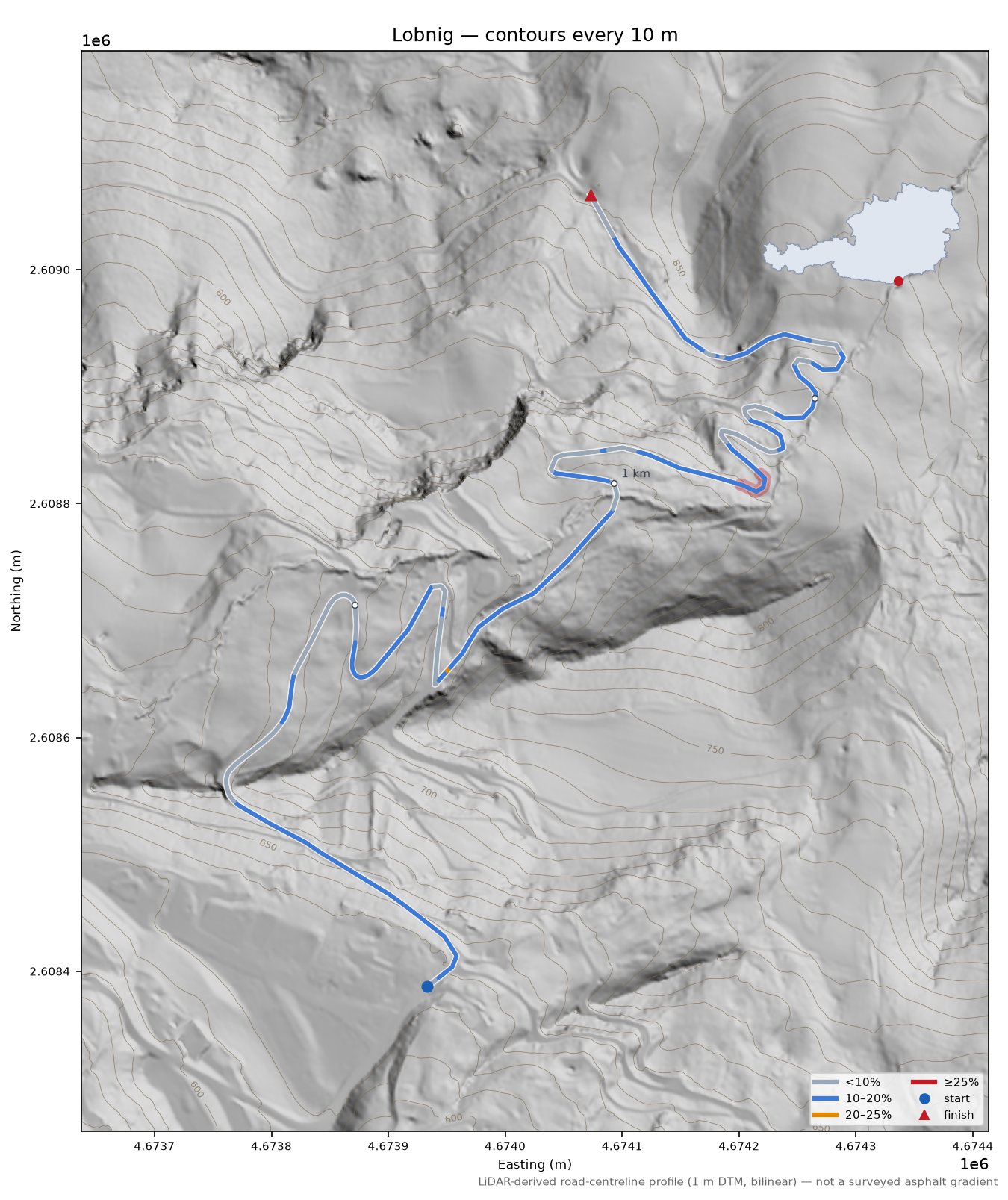 Lobnig LiDAR hillshade map with contours