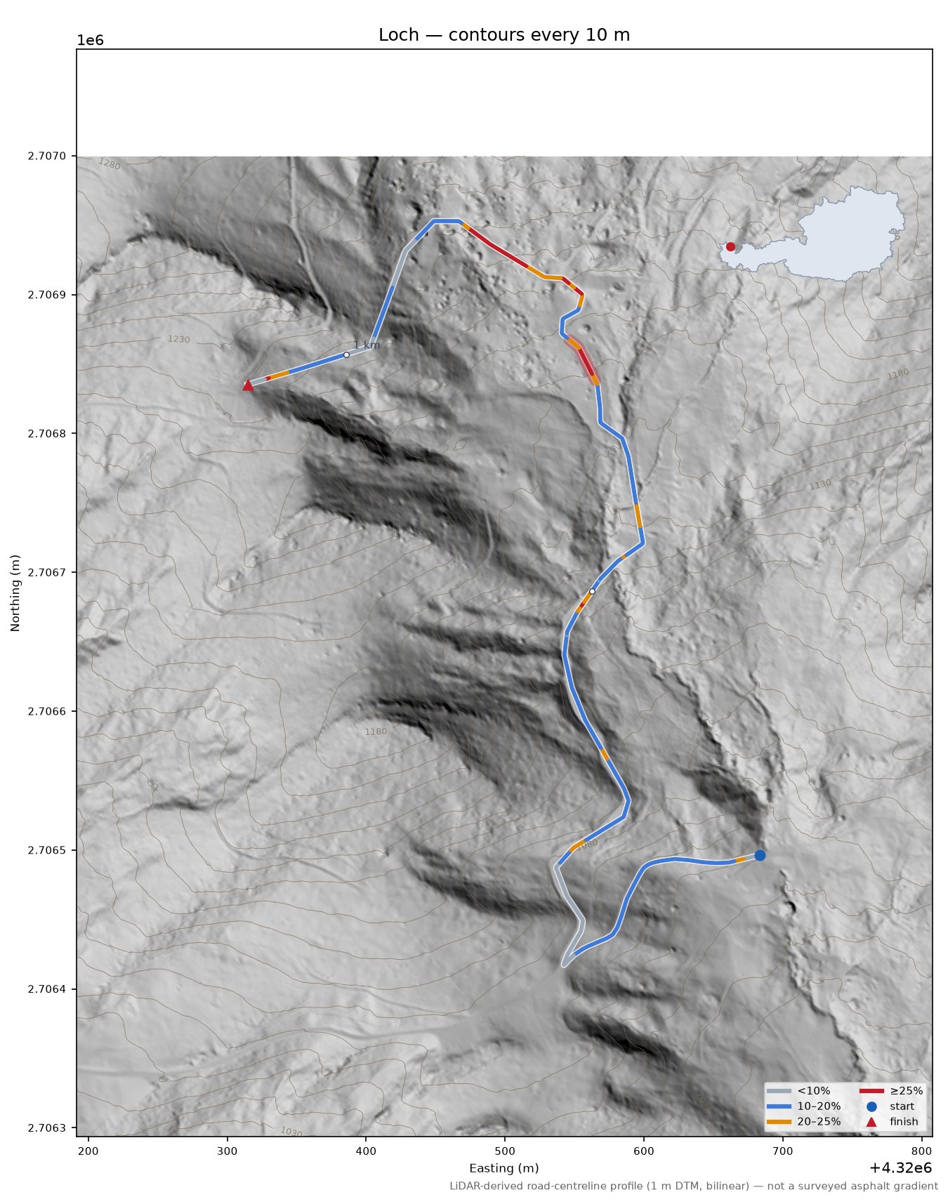 Loch LiDAR hillshade map with contours