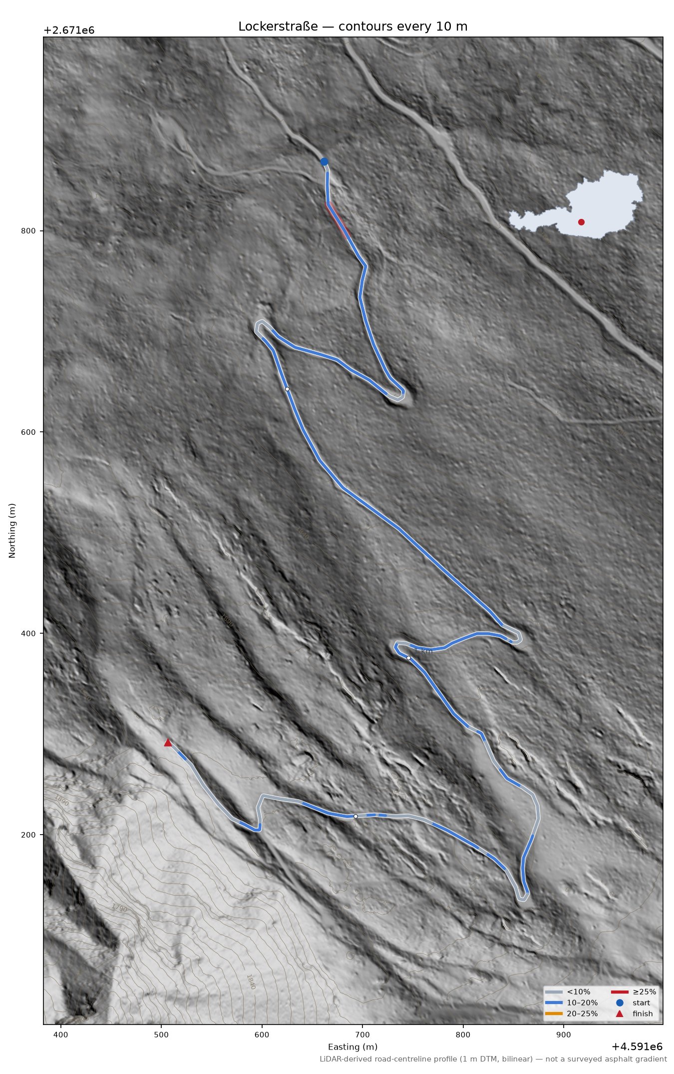 Lockerstraße LiDAR hillshade map with contours