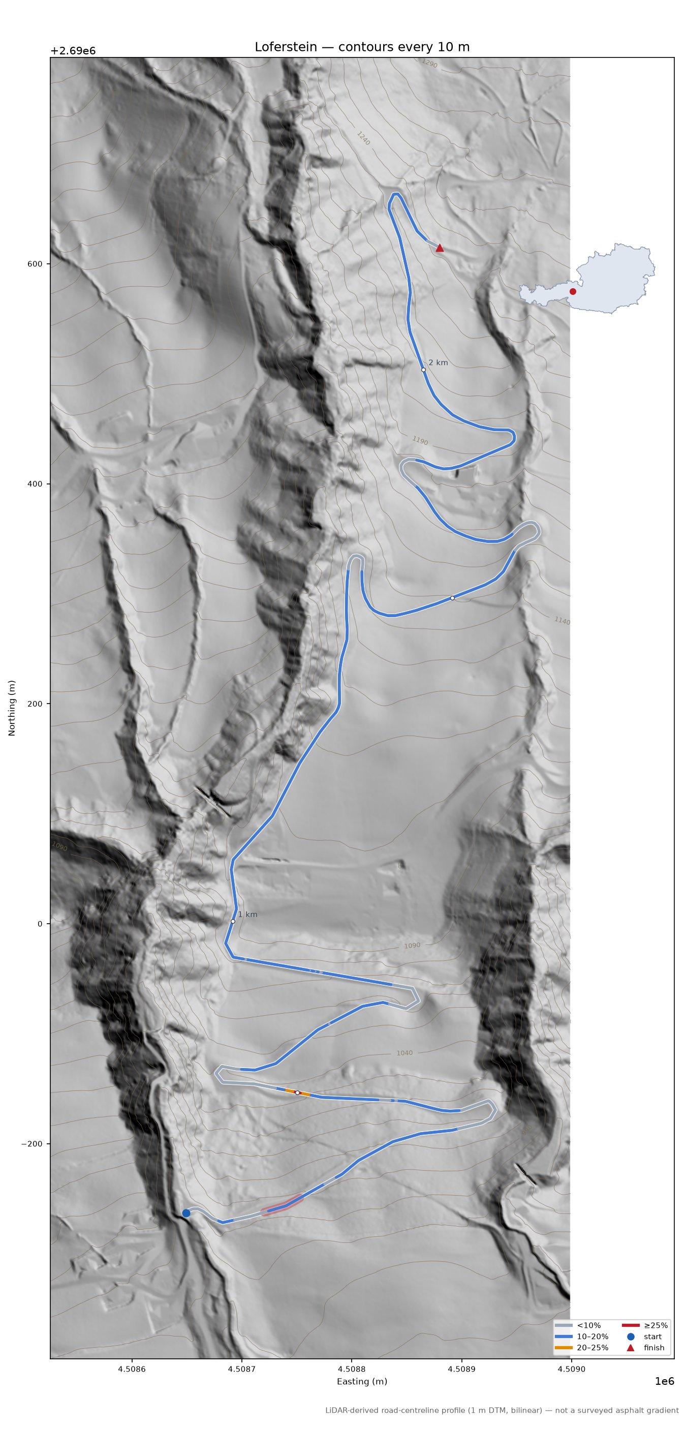 Loferstein LiDAR hillshade map with contours